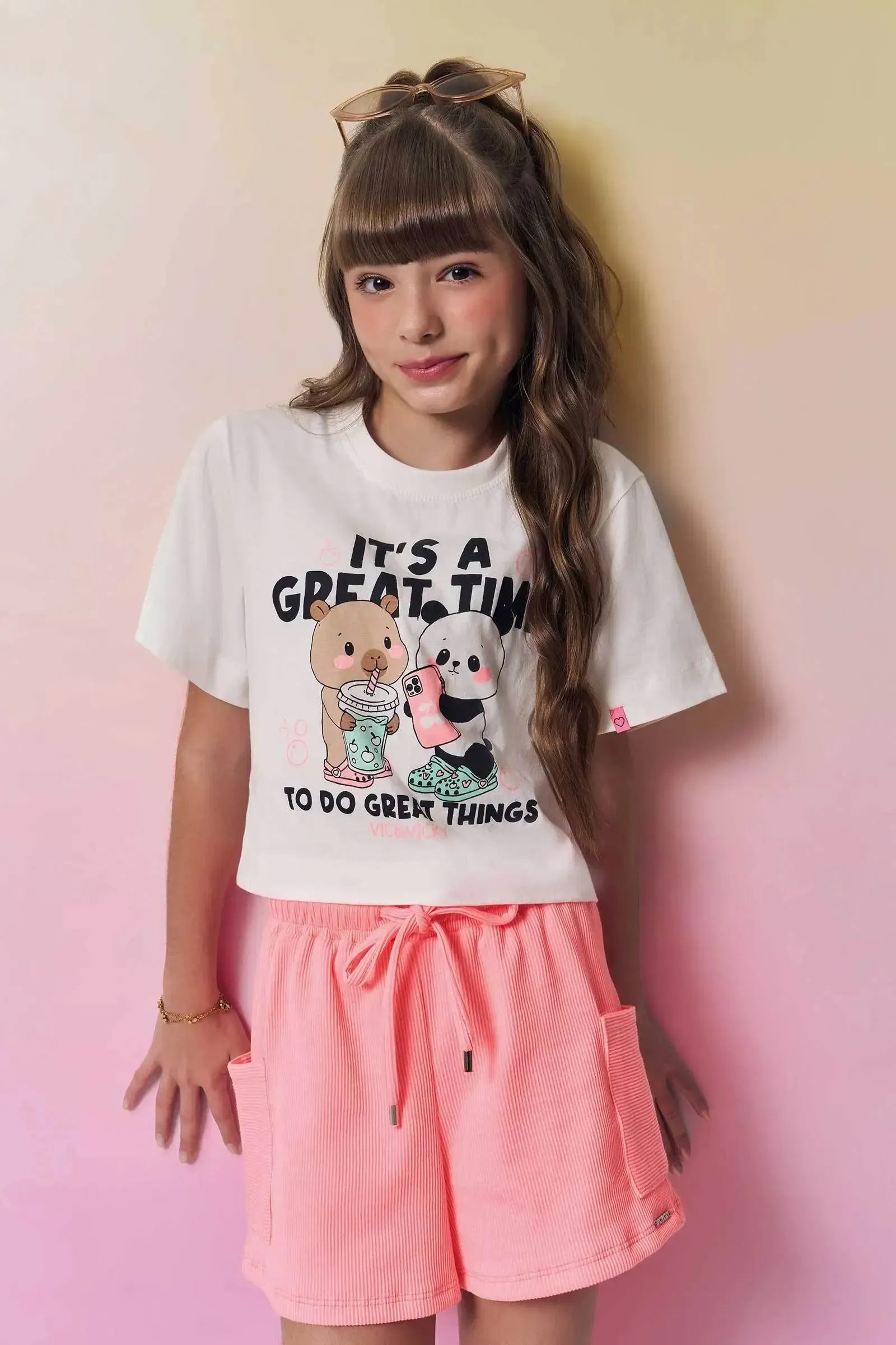 Conjunto de Blusa em Meia Malha e Shorts em Soft Line 96967 Vic&Vicky Teen Menina