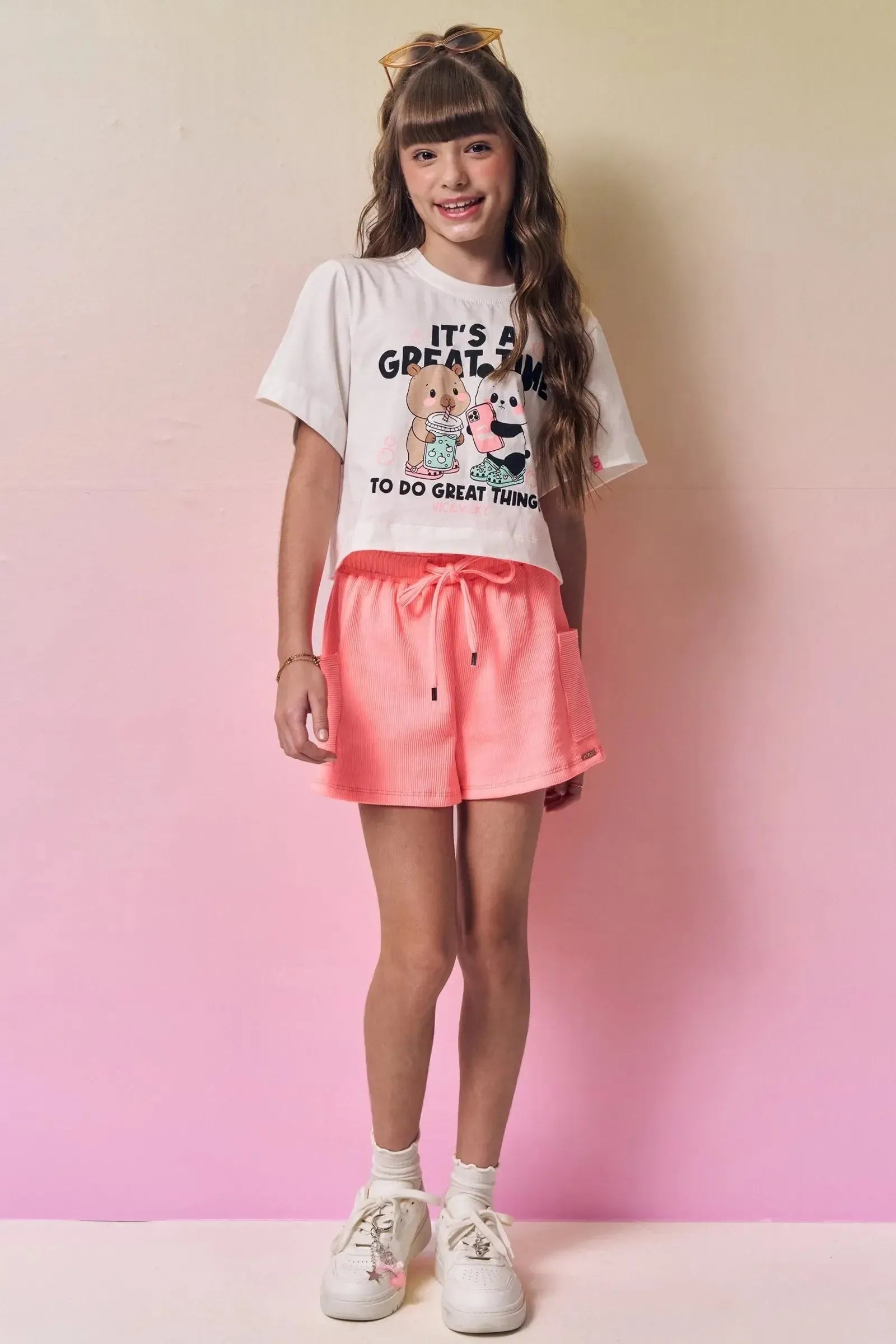 Conjunto de Blusa em Meia Malha e Shorts em Soft Line 96967 Vic&Vicky Teen Menina