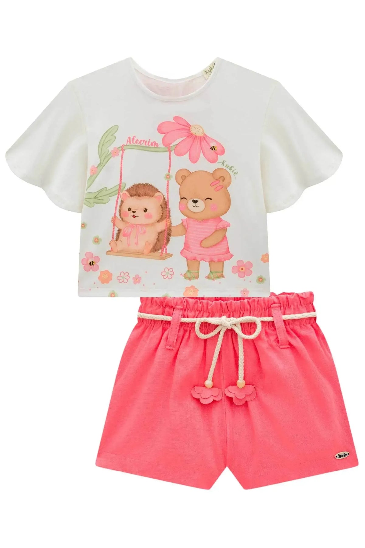 Conjunto de Blusa em Meia Malha e Shorts em Tecido Amber 98547 Kukiê Infantil Menina