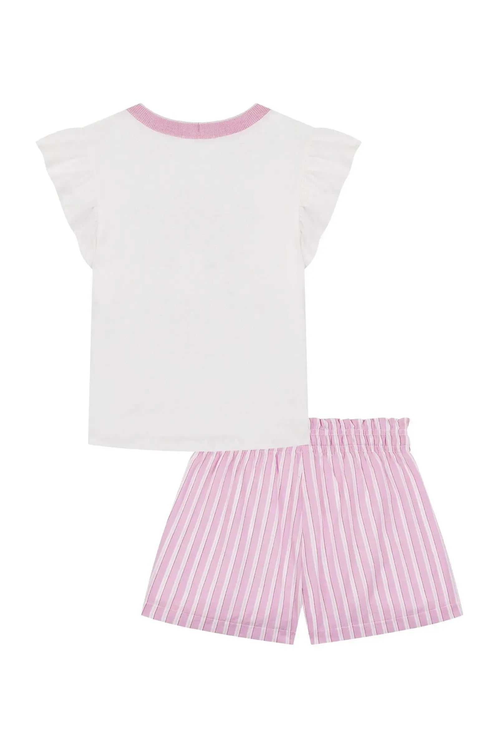Conjunto de Blusa em Meia Malha e Shorts em Tricoline 100% Algodão 88220 Kukiê Infantil Menina