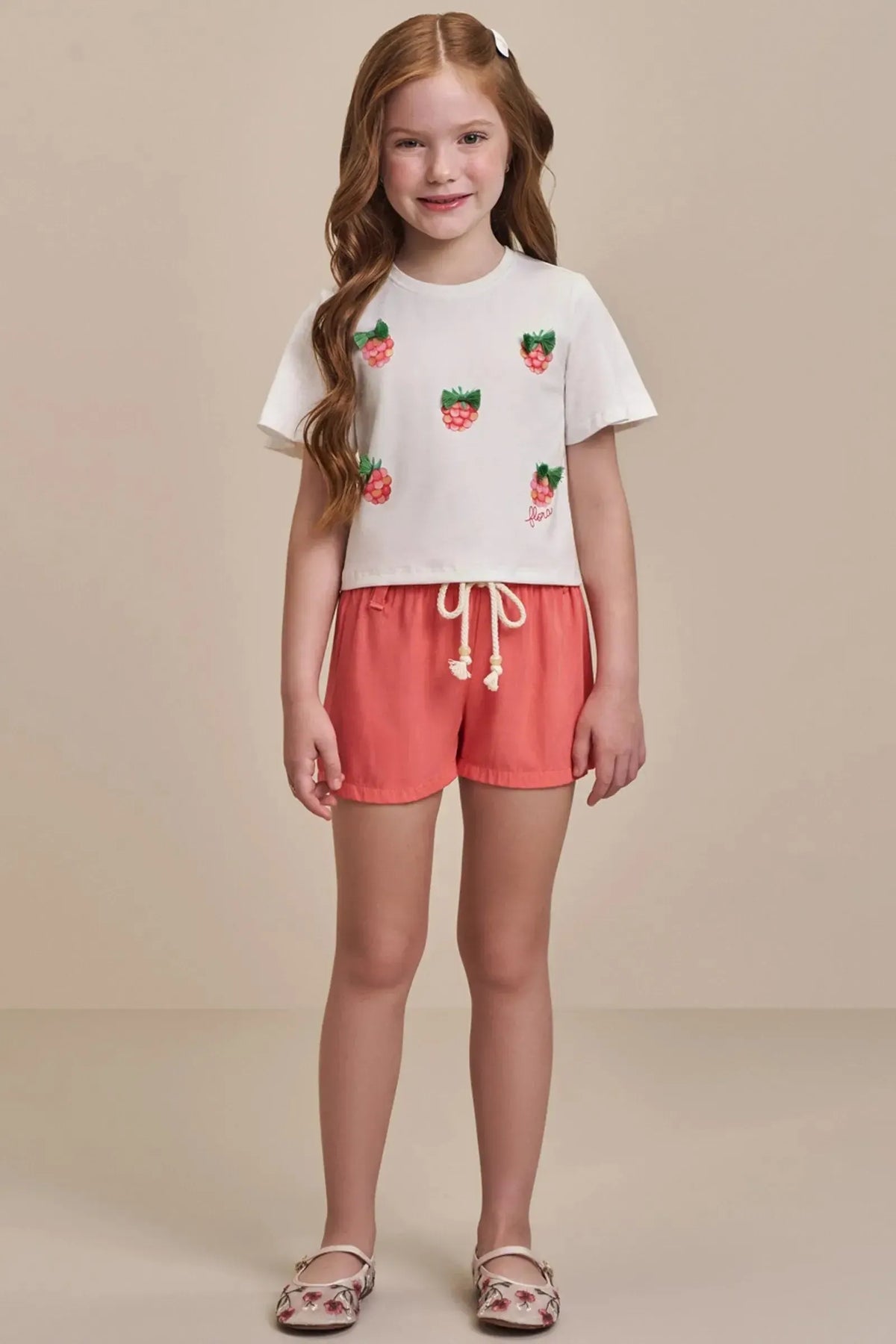 Conjunto de Blusa em Meia Malha e Shorts em Viscose 98551 Infanti Infantil Menina