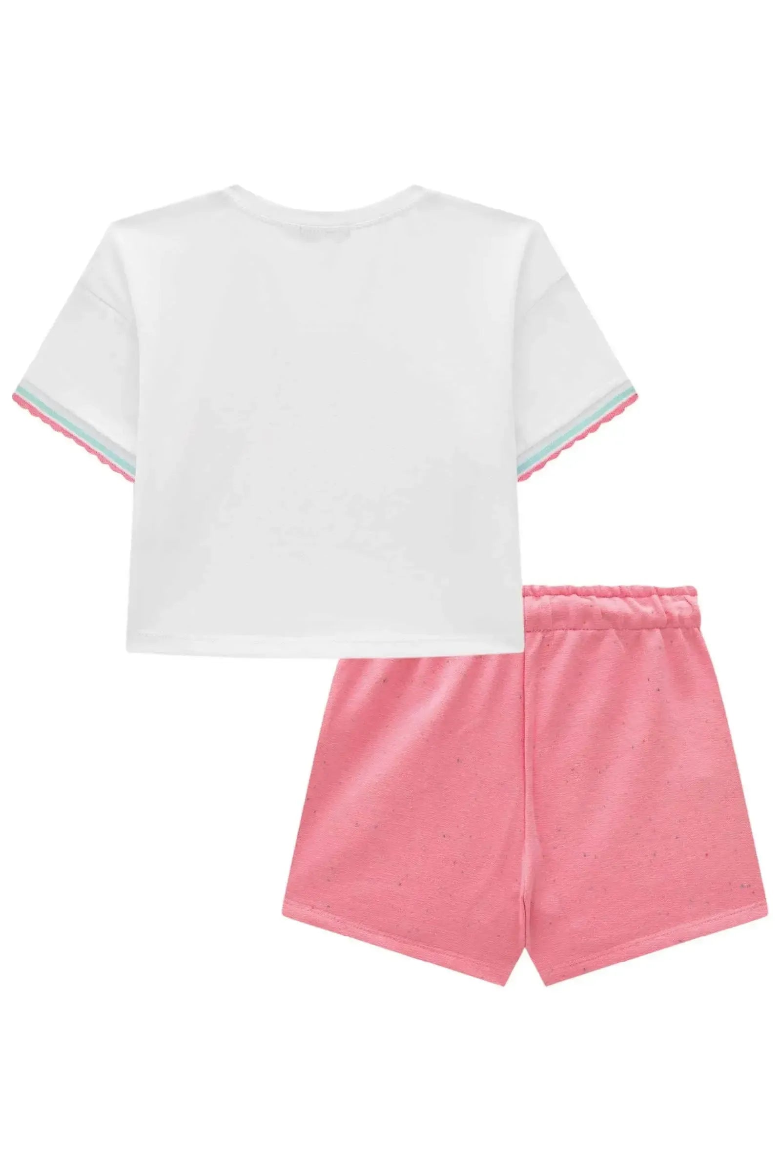 Conjunto de Blusa em Meia Malha e Shorts Saia em Moletom Botonê sem Pelúcia 95685 Infanti Infantil Menina