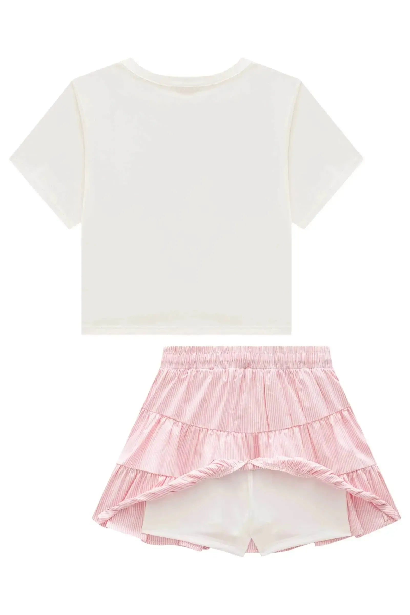 Conjunto de Blusa em Meia Malha Saia em Tricoline com Elastano e Shorts Embutido 96868 Vic&Vicky Teen Menina