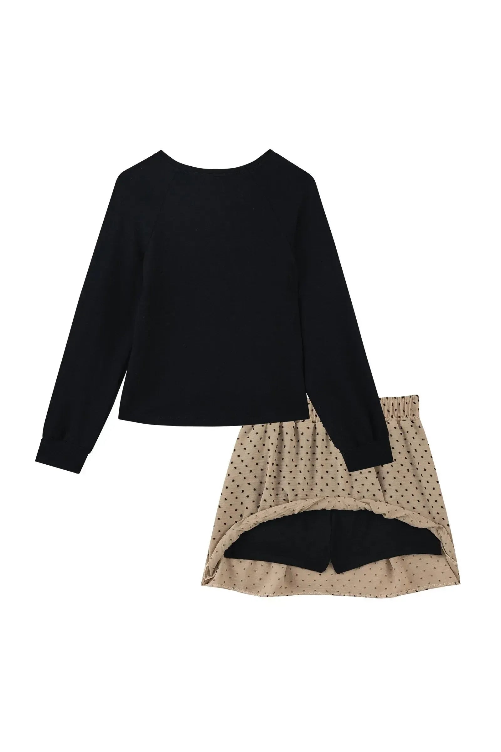 Conjunto de Blusa em Molevisco e Saia em Crepe Textura Poá (com Shorts Embutido) 91817 Kukiê Infantil Menina