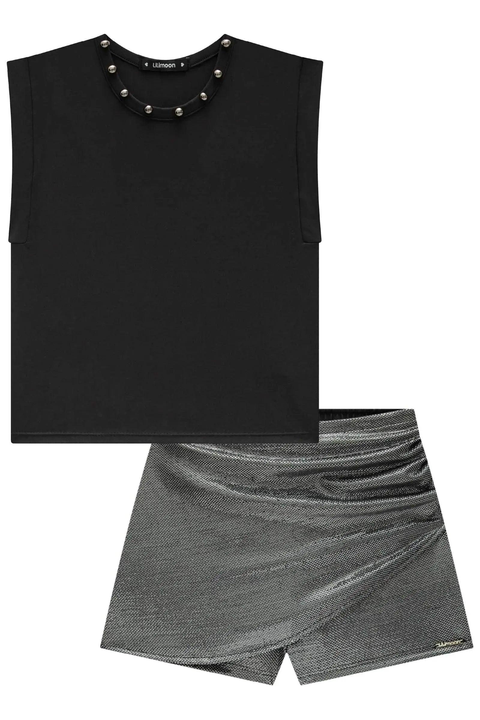 Conjunto de Blusa em Poliamida Delicate e Short Saia em Malha Santa Mônica 84470 Lilimoon Teen Menina