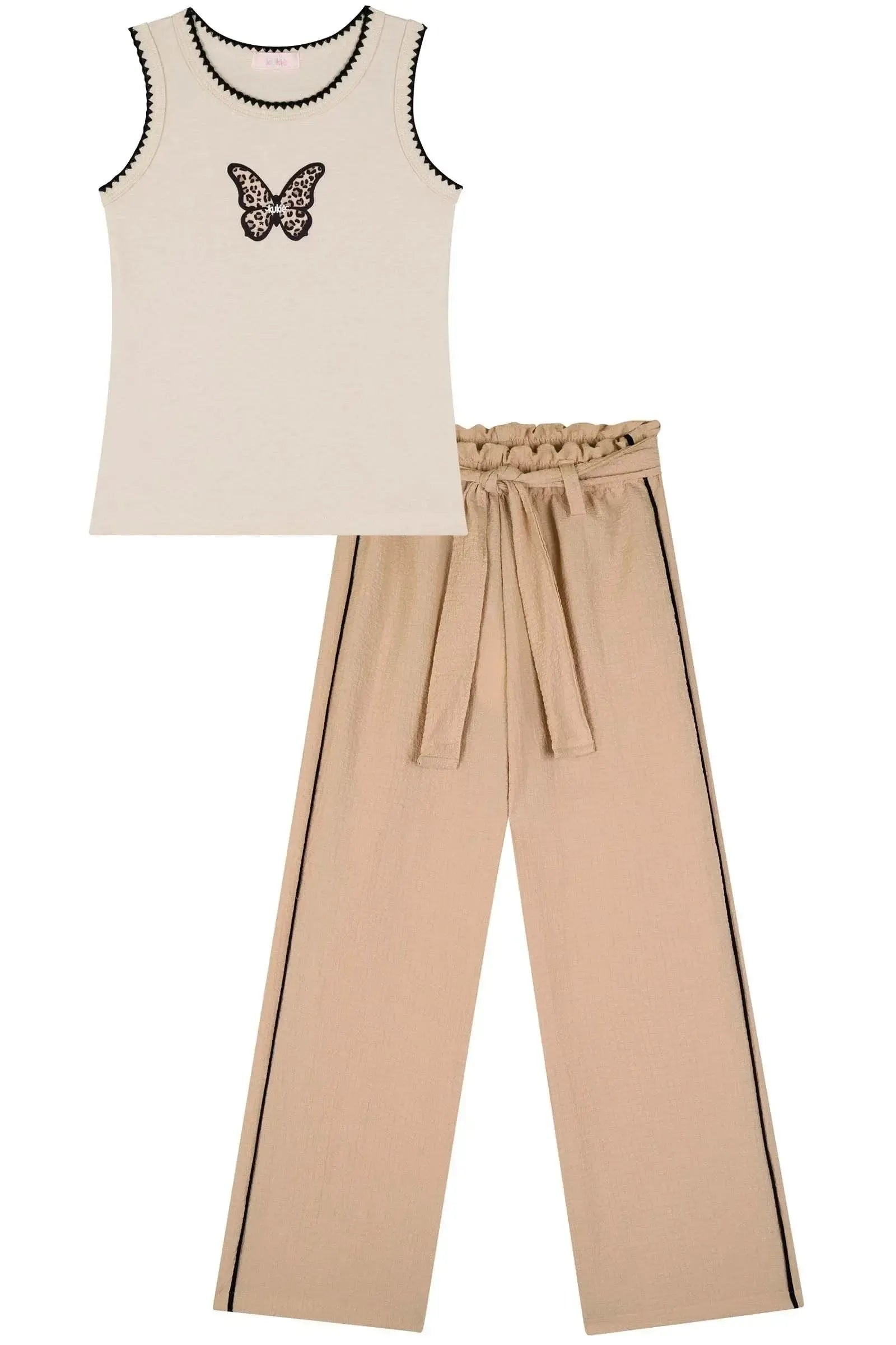 Conjunto de Blusa em Ribana e Calça em Crepe Textura 84562 Kukiê Infantil Menina