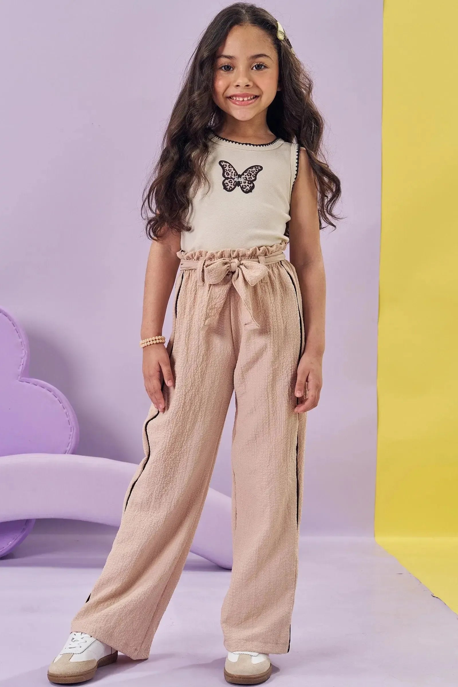 Conjunto de Blusa em Ribana e Calça em Crepe Textura 84562 Kukiê Infantil Menina