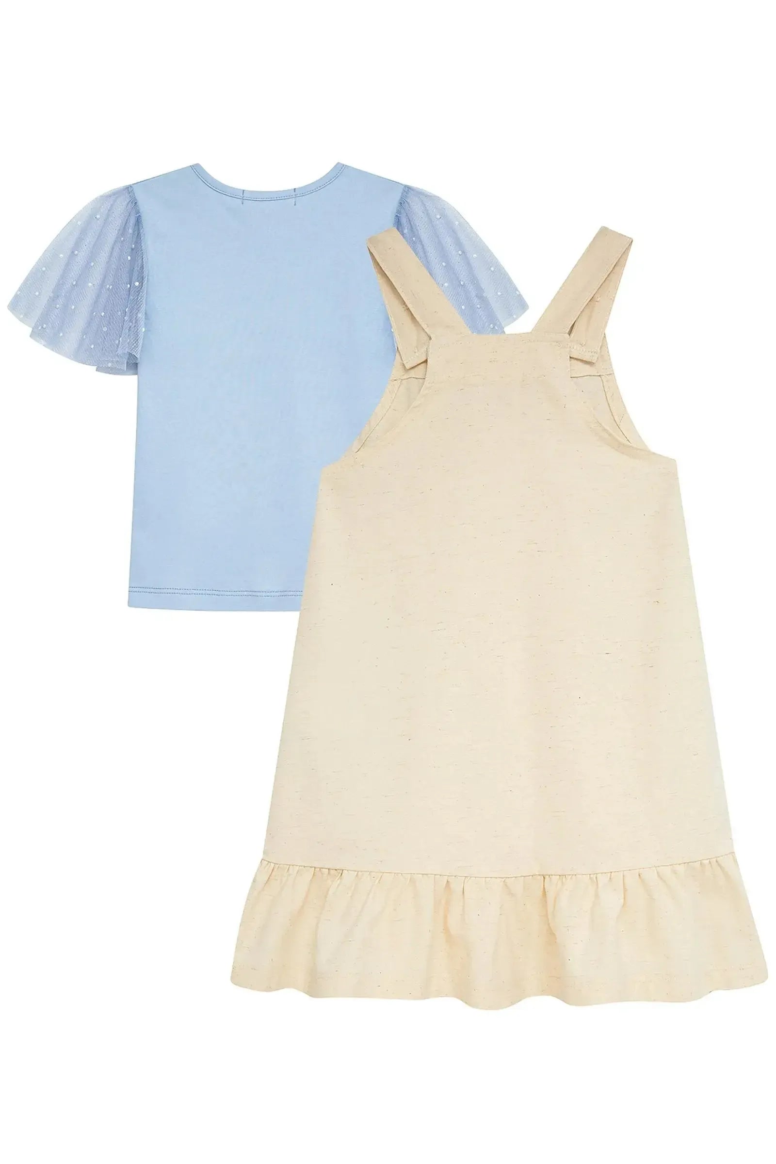 Conjunto de Blusa em Suedine e Tule com Elastano e Salopete em Linho Santori com Elastano. 96878 Kukiê Infantil Menina