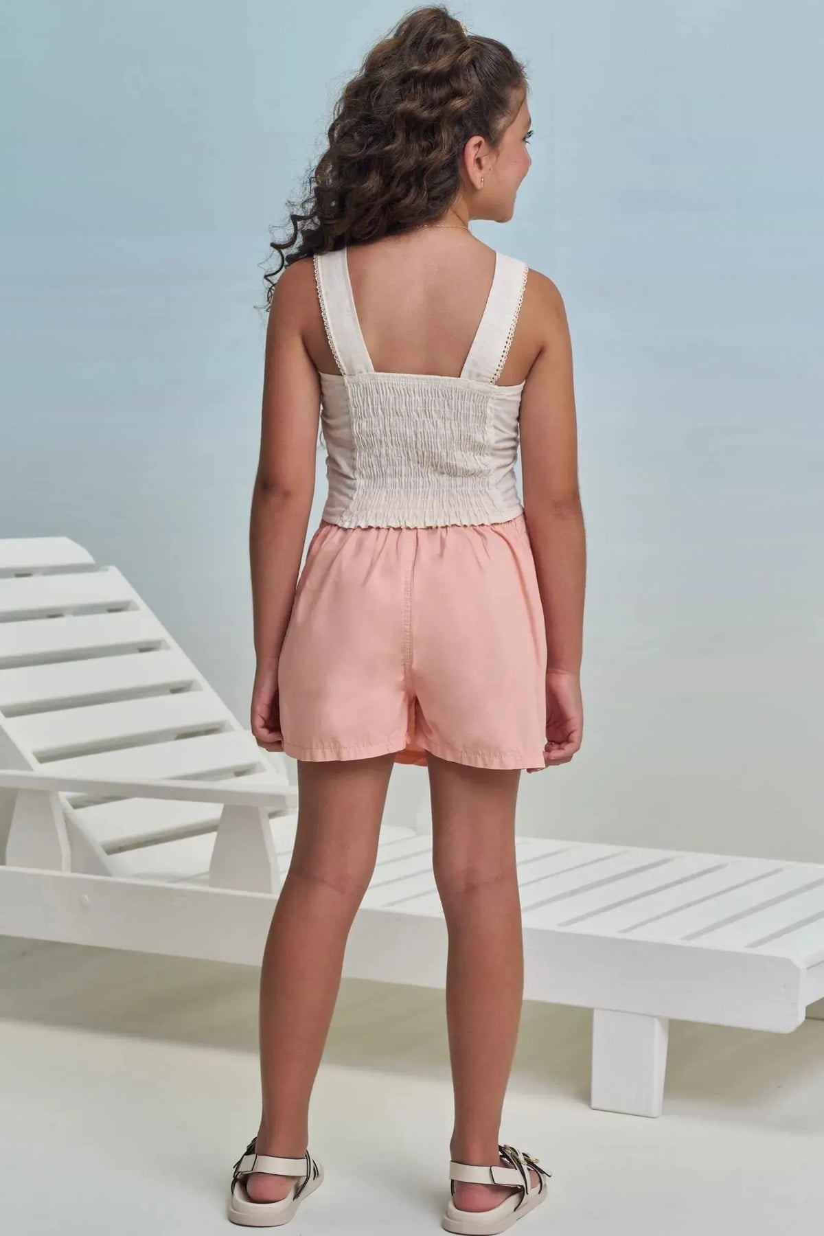 Conjunto de Blusa em Verano Linho e Short Saia em Sarja com Elastano 99460 Lilimoon Teen Menina