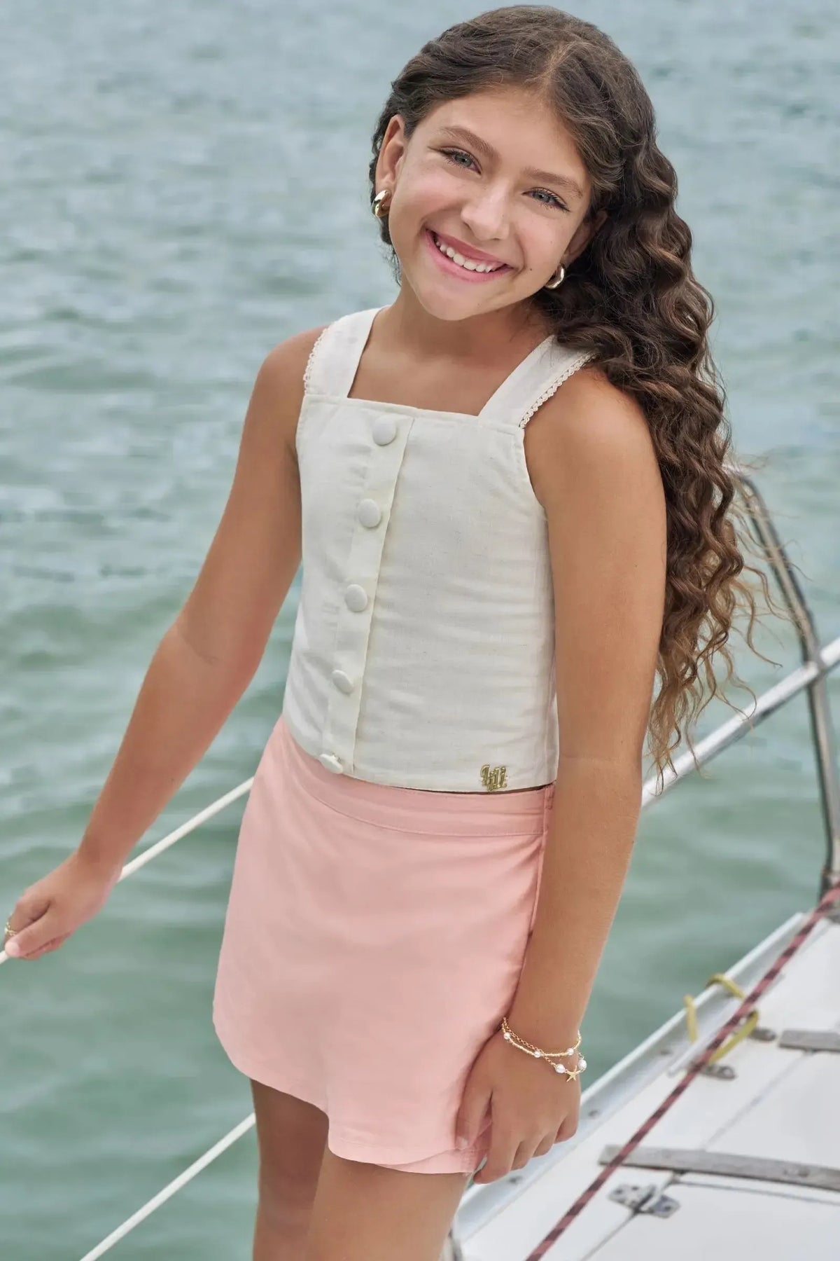Conjunto de Blusa em Verano Linho e Short Saia em Sarja com Elastano 99460 Lilimoon Teen Menina