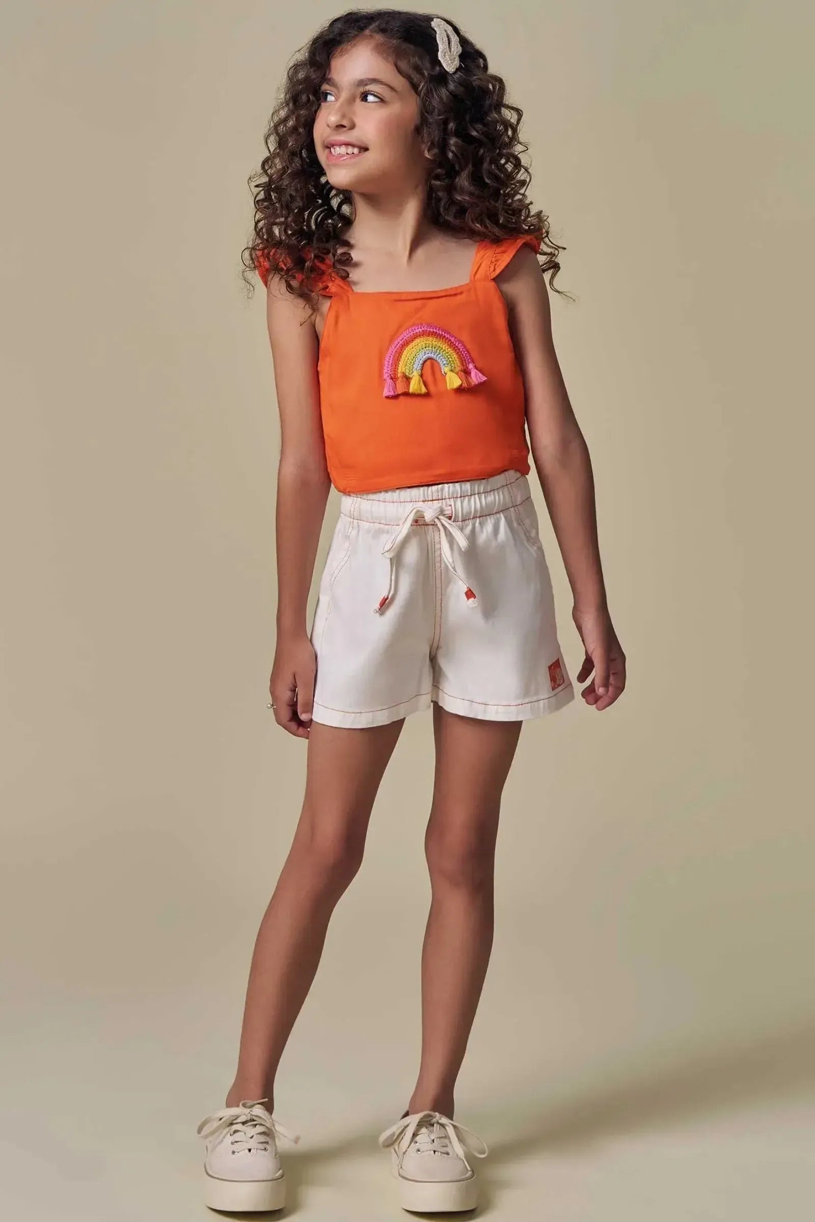 Conjunto de Blusa em Viscose e Shorts em Sarja com Elastano 93342 Infanti Infantil Menina