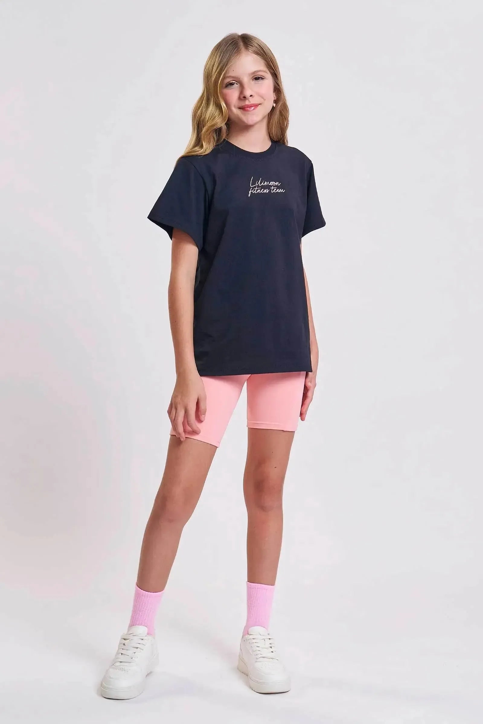 Conjunto de Blusa Over em Meia Malha e Bermuda Biker em Poliamida 92298 Lilimoon Teen Menina