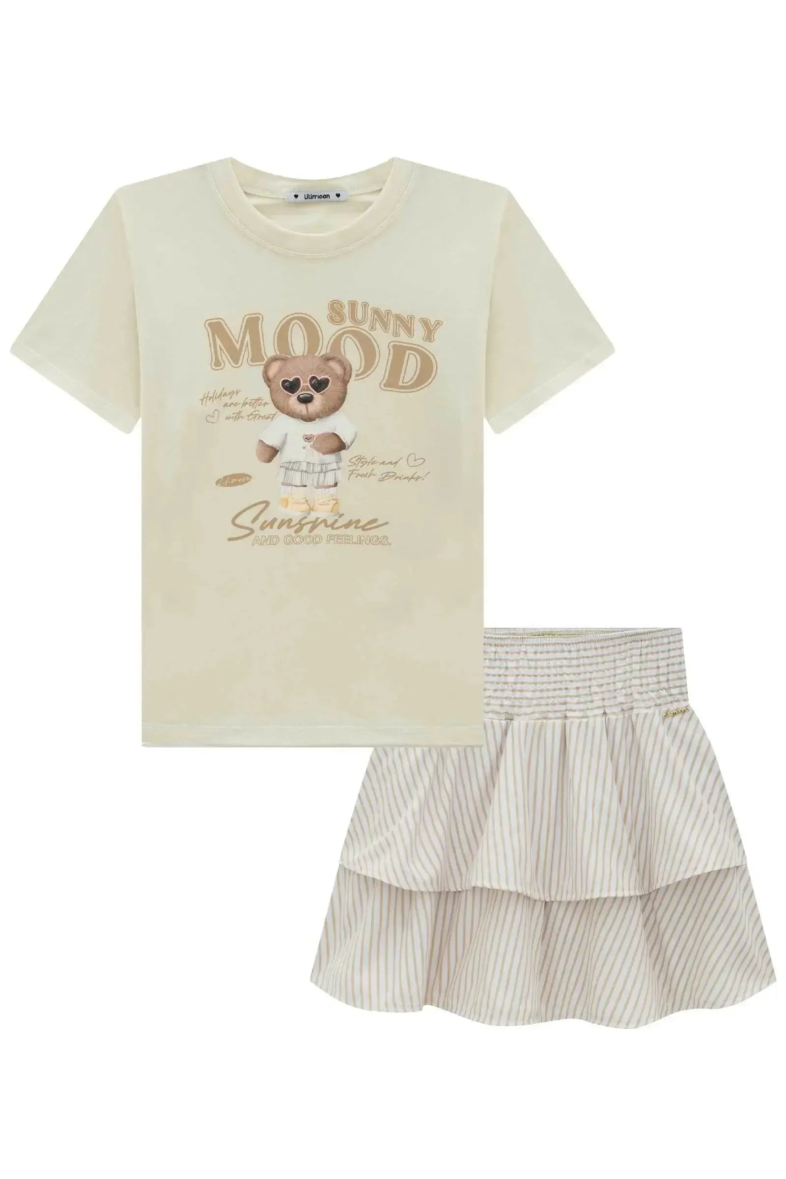 Conjunto de Blusa Over em Meia Malha e Saia em Alfaiataria Verano com Shorts Embutido 92627 Lilimoon Teen Menina