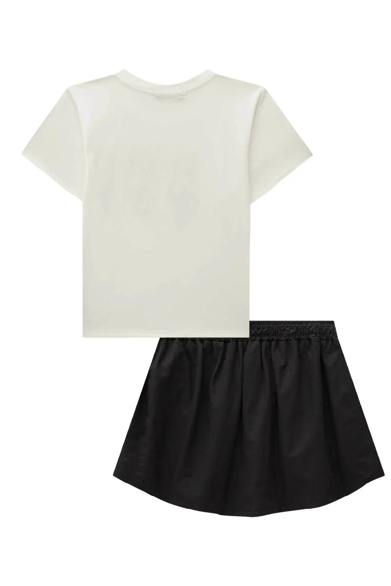 Conjunto de Blusa Over em Meia Malha e Saia em Sarja Empapelada 84450 Lilimoon Teen Menina