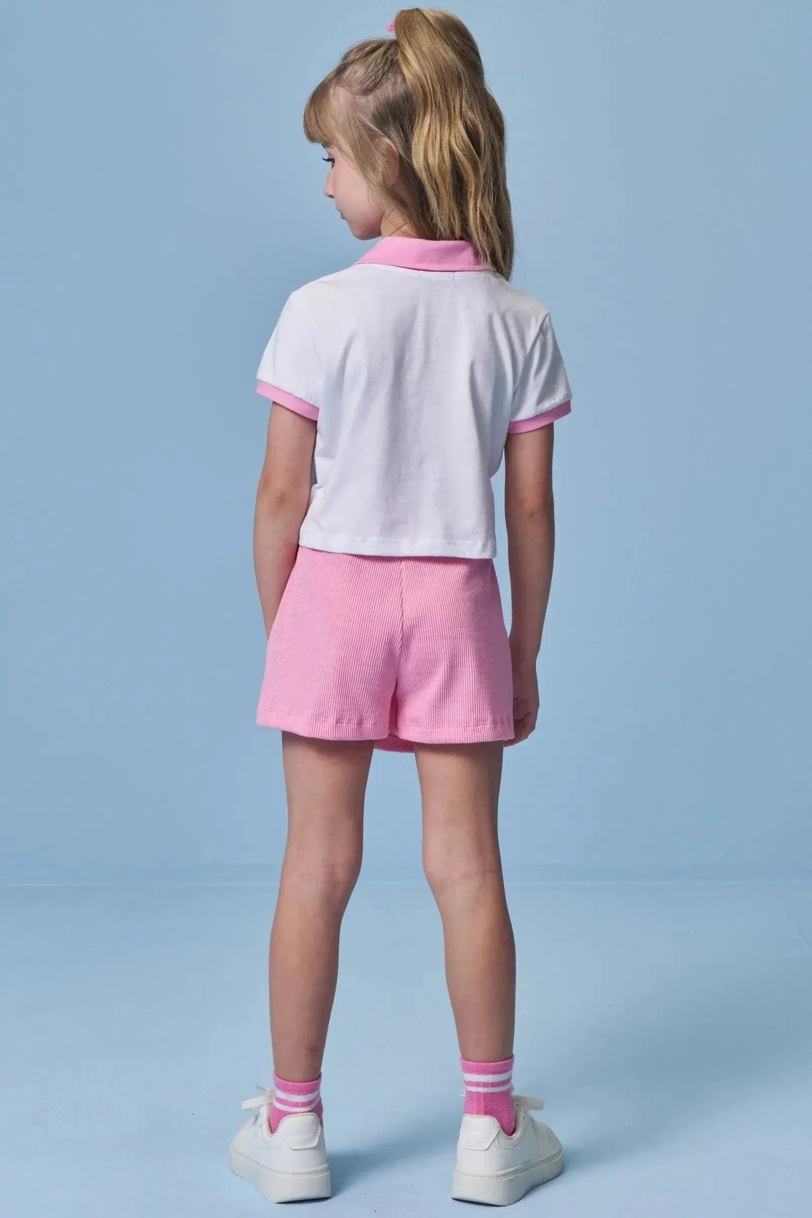 Conjunto de Blusa Polo em Meia Malha e Short Saia em Soft Line 94918 Infanti Infantil Menina
