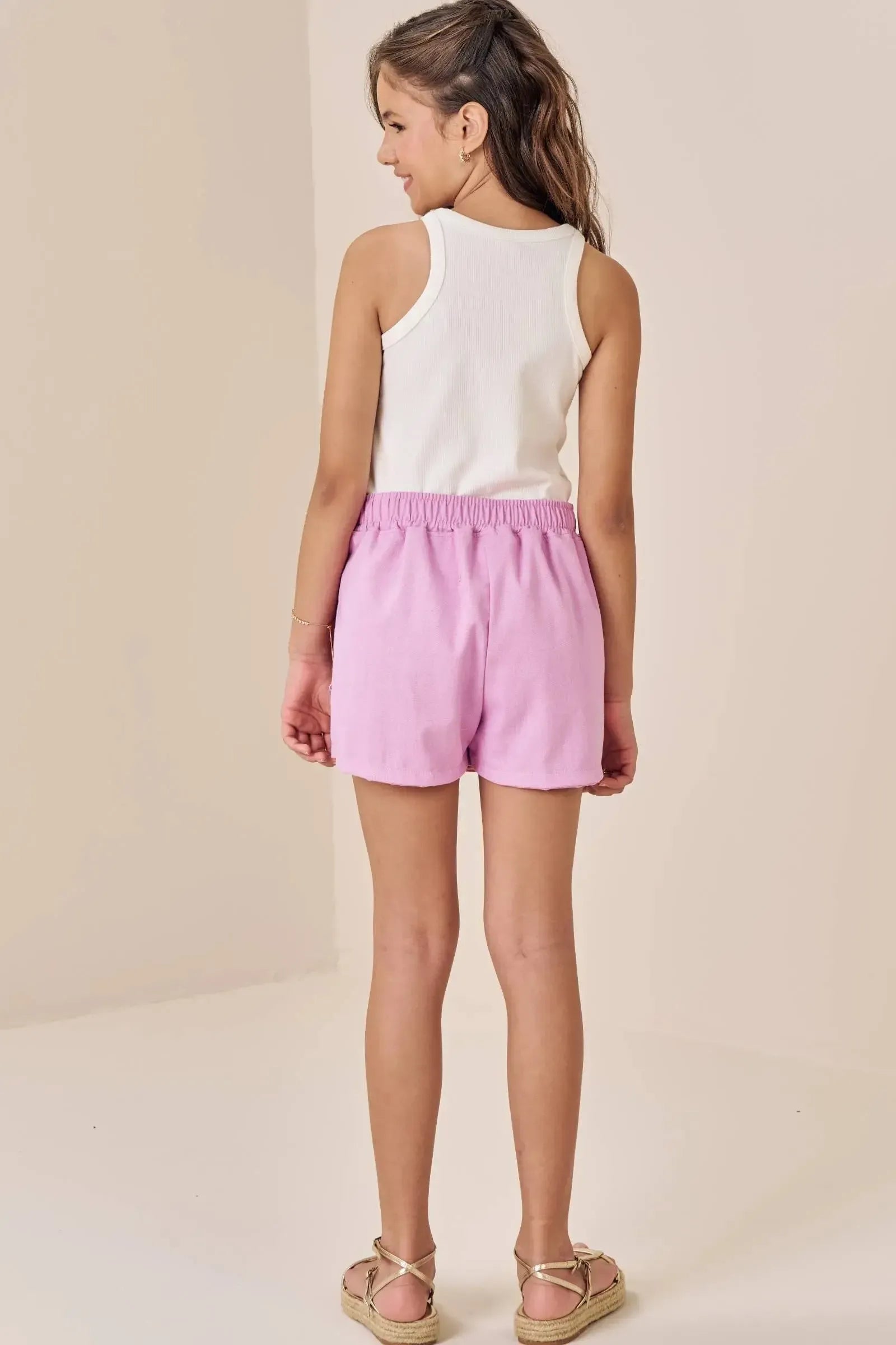 Conjunto de Blusa Regata Boxy em Canelado Liz e Short Saia em Viscolinho 88653 Vic&Vicky Teen Menina
