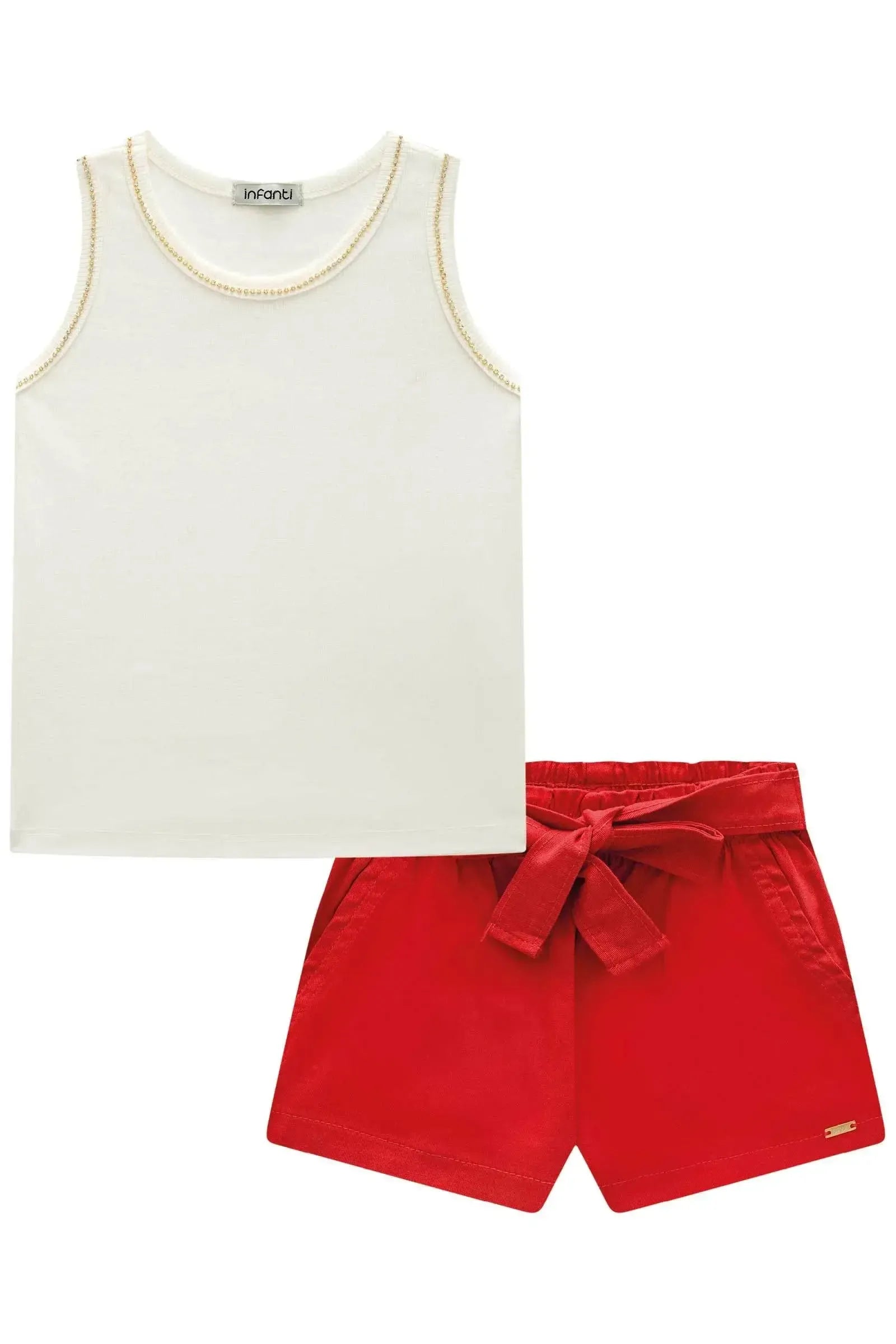 Conjunto de Blusa Regata em Canelado e Shorts em Sarja com Elastano 85755 Infanti Infantil Menina