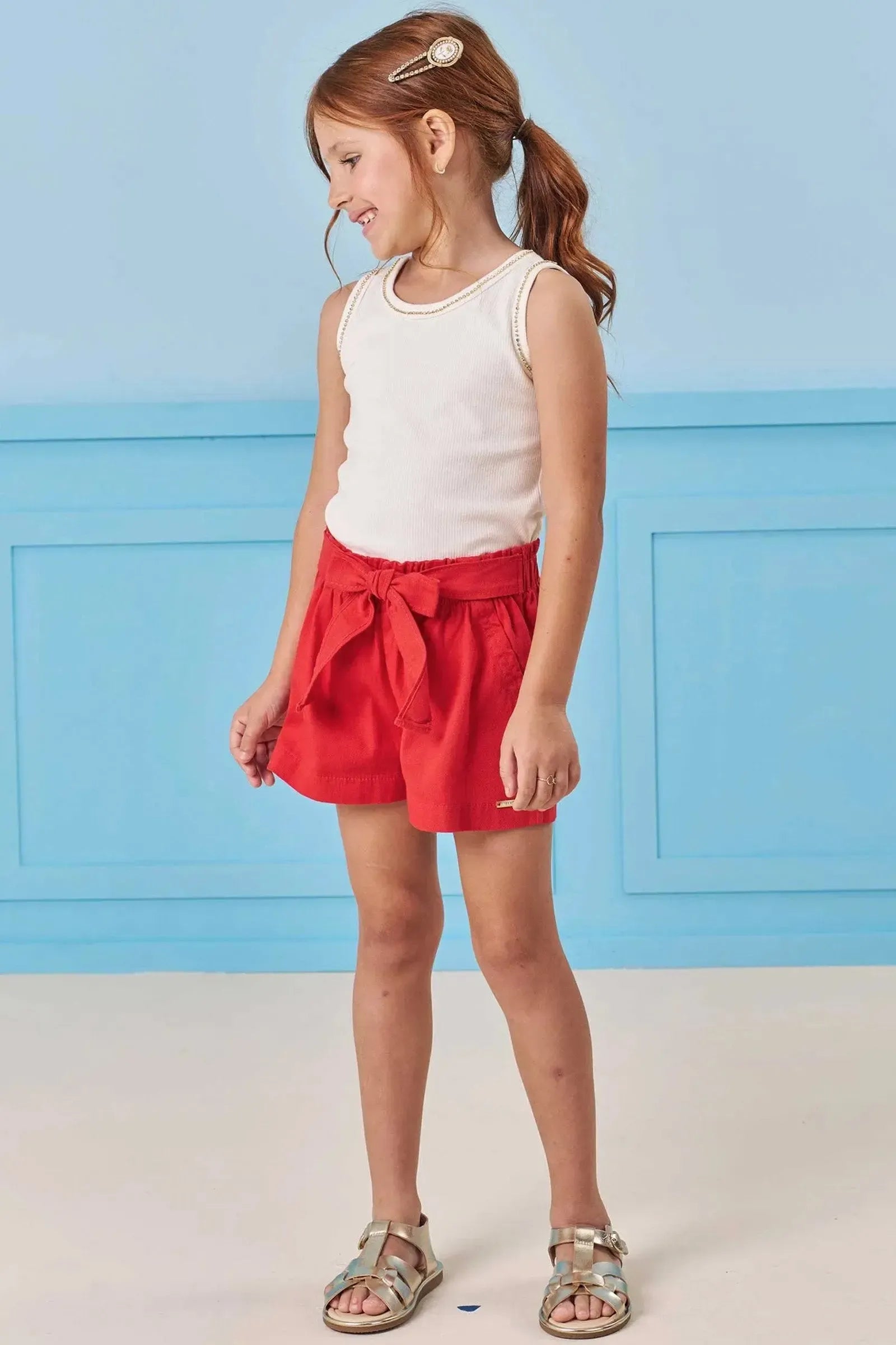 Conjunto de Blusa Regata em Canelado e Shorts em Sarja com Elastano 85755 Infanti Infantil Menina