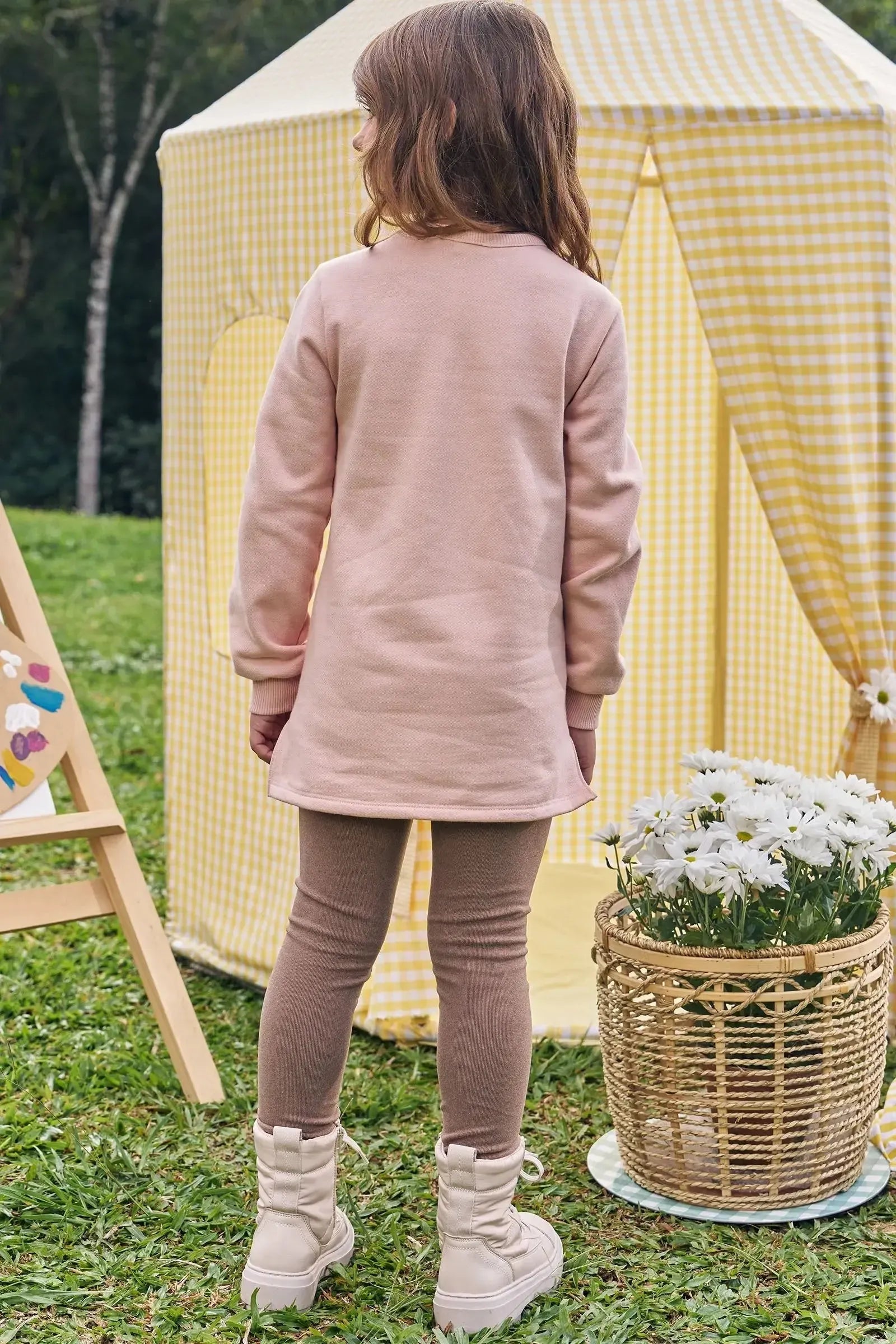 Conjunto de Blusão Alongado em Moletom com Pelúcia e Calça Legging em Canelado Comfy 89561 Kukiê Infantil Menina