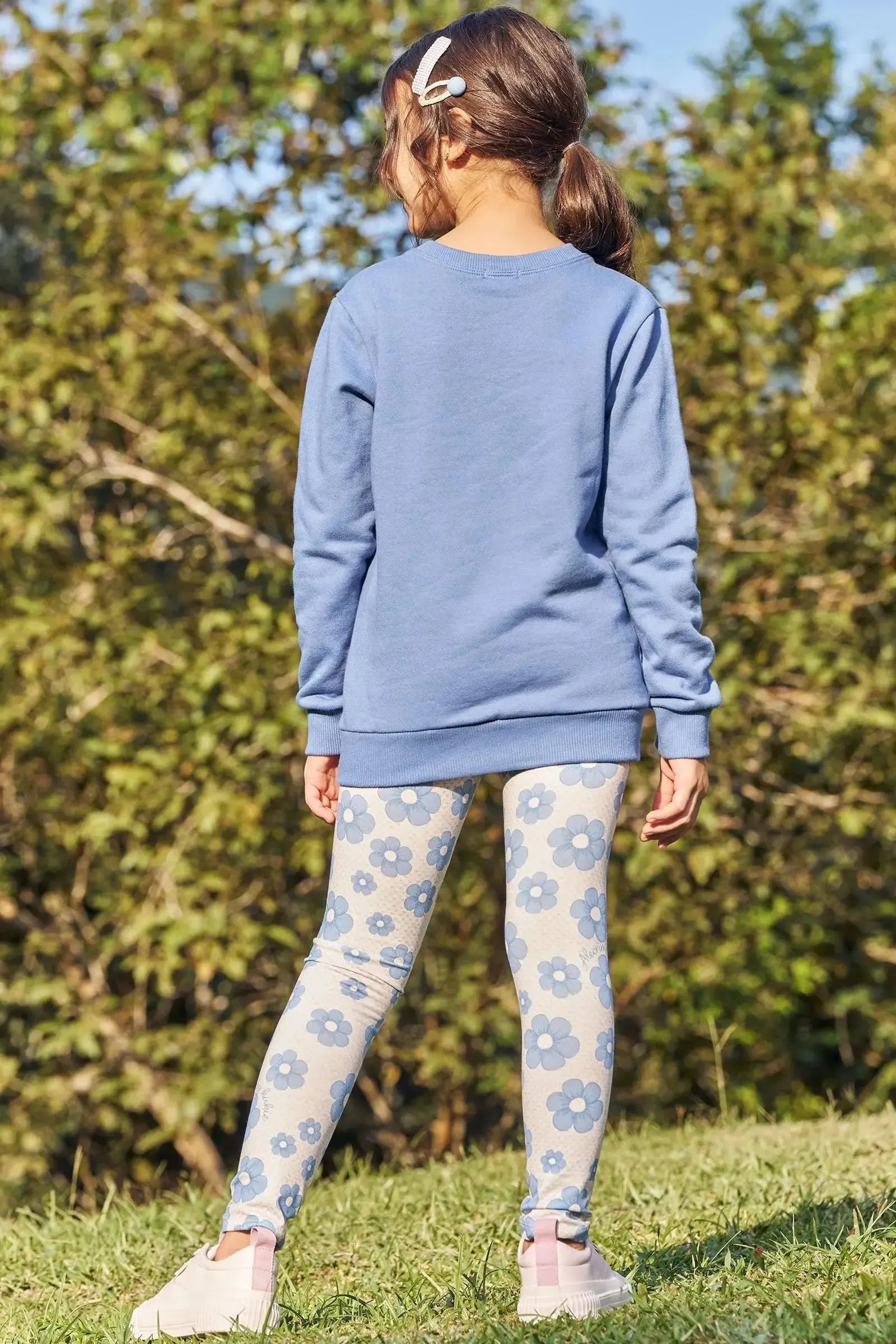 Conjunto de Blusão Alongado em Moletom com Pelúcia e Calça Legging em Termoskin Peluciado 89557 Kukiê Infantil Menina