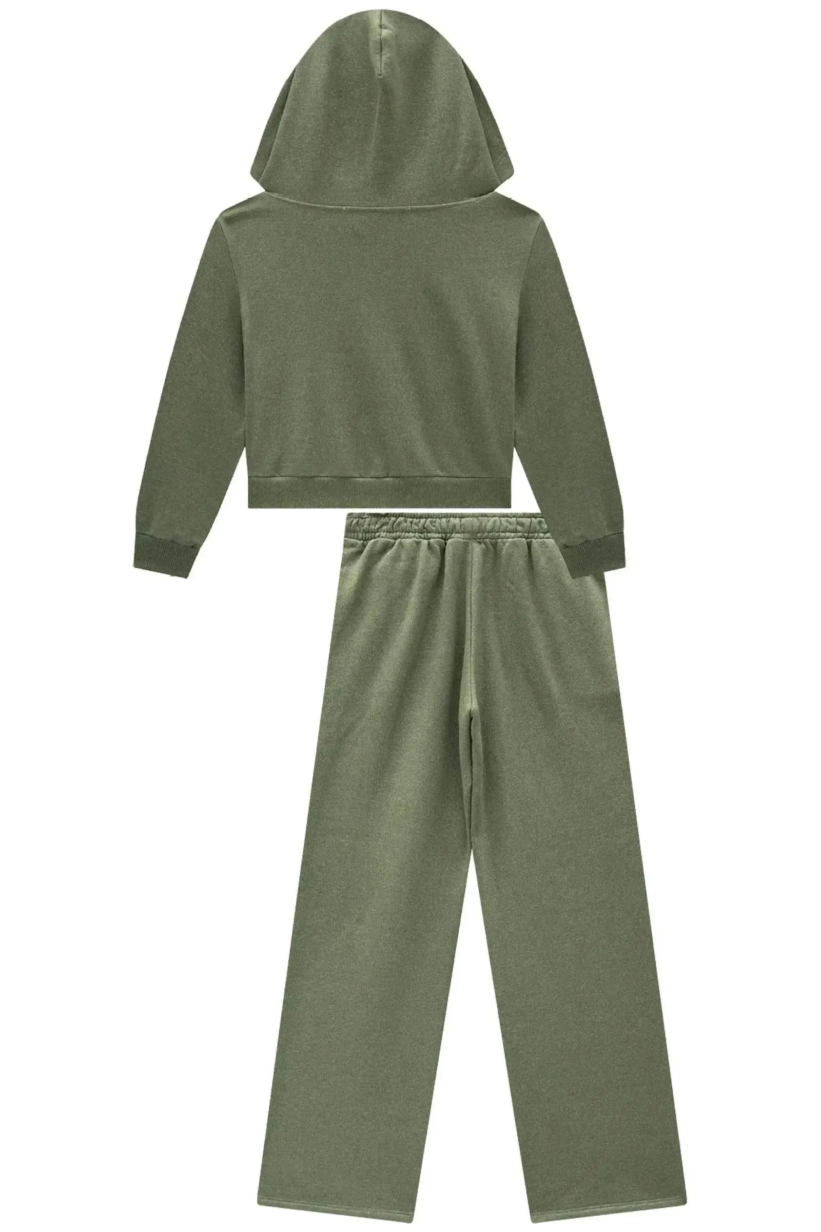 Conjunto de Blusão Boxy com Capuz e Calça Reta em Moletom Diferenciado com Pelúcia 92220 Lilimoon Teen Menina