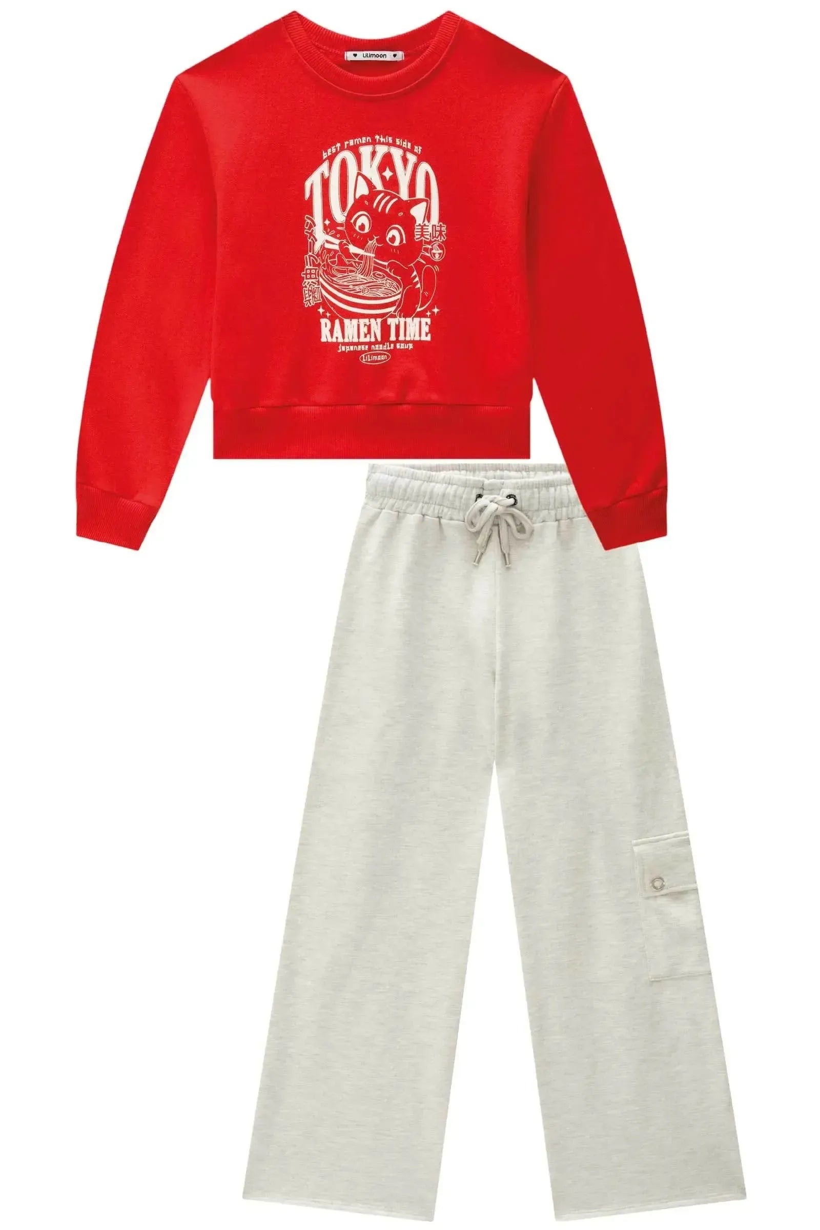 Conjunto de Blusão Boxy e Calça em Moletom com Pelúcia 91688 Lilimoon Teen Menina