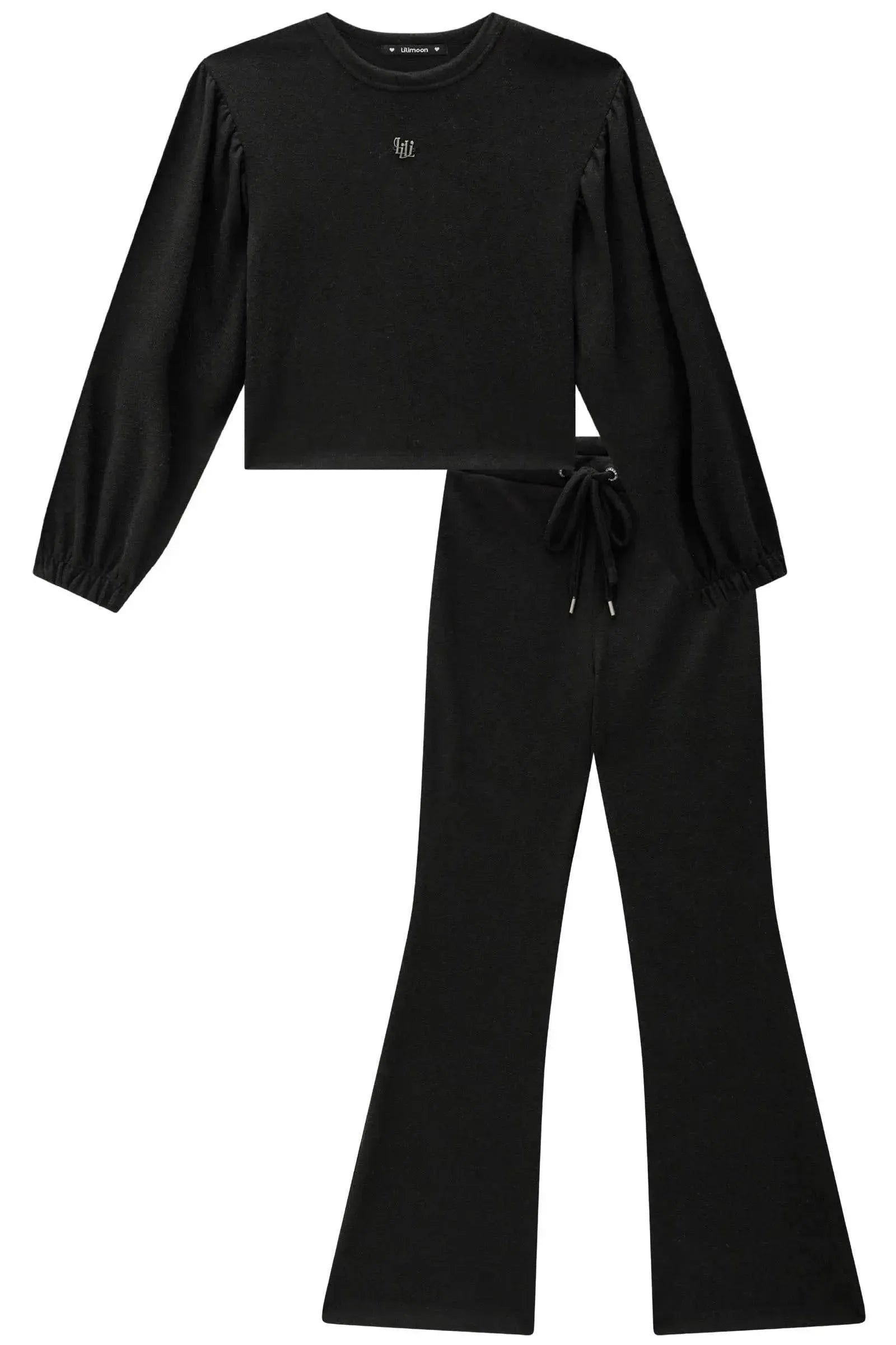 Conjunto de Blusão Boxy e Calça Flare em Tricot Melange 90716 Lilimoon Teen Menina