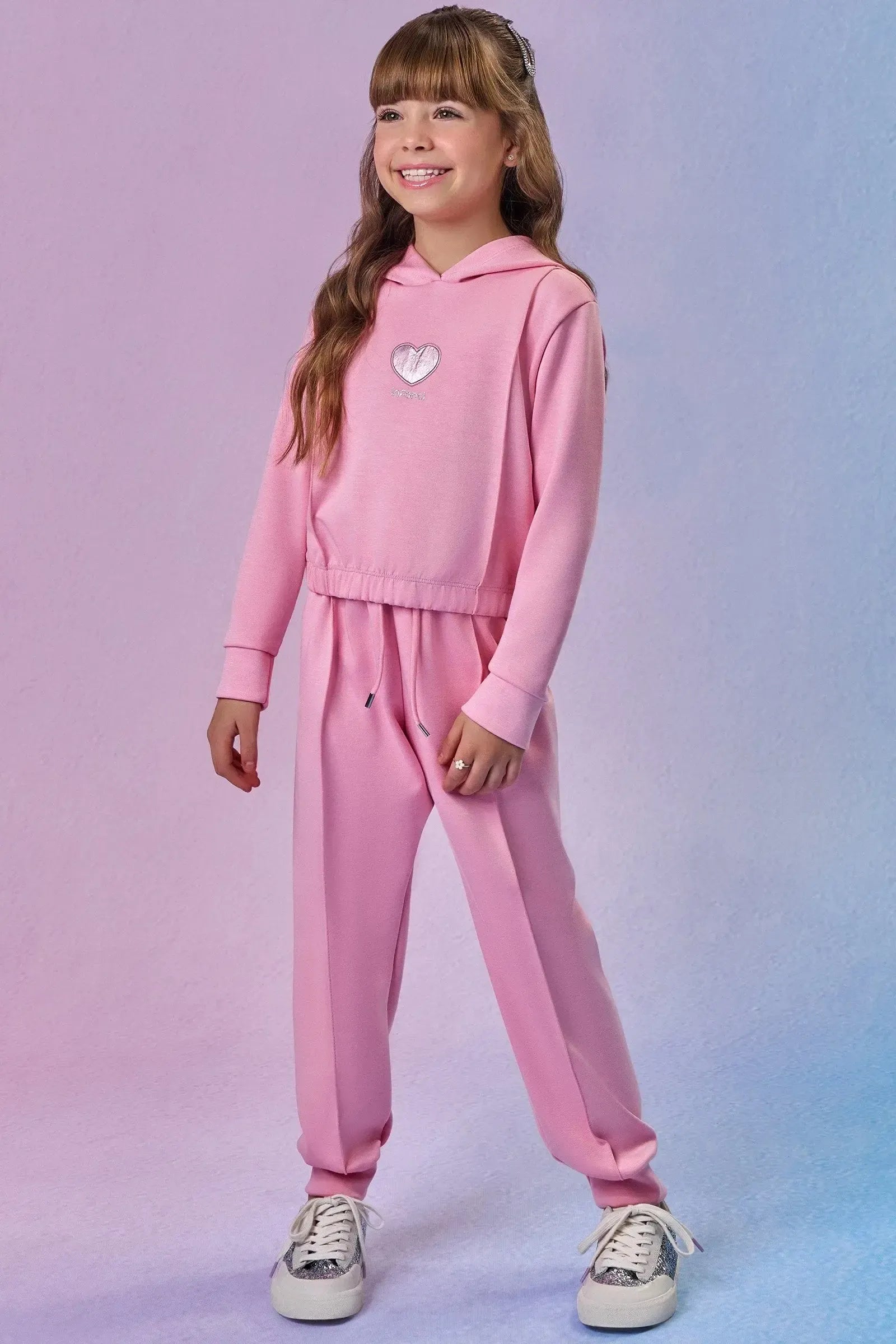 Conjunto de Blusão Boxy e Calça Jogger em Malha Tecnonew 92367 Infanti Infantil Menina