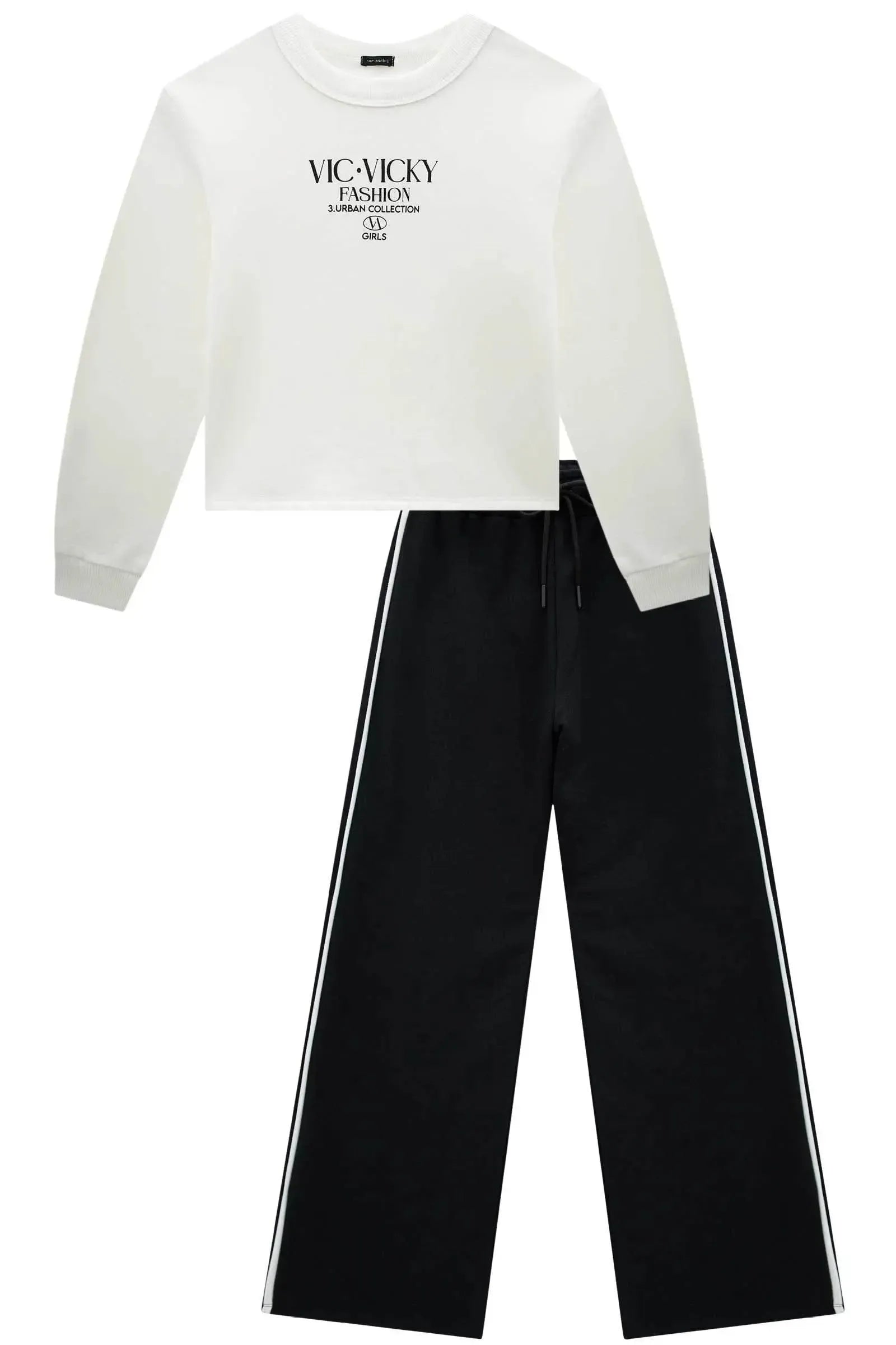 Conjunto de Blusão Boxy e Calça Wide Leg em Moletom com Pelúcia 90844 Vic&Vicky Teen Menina