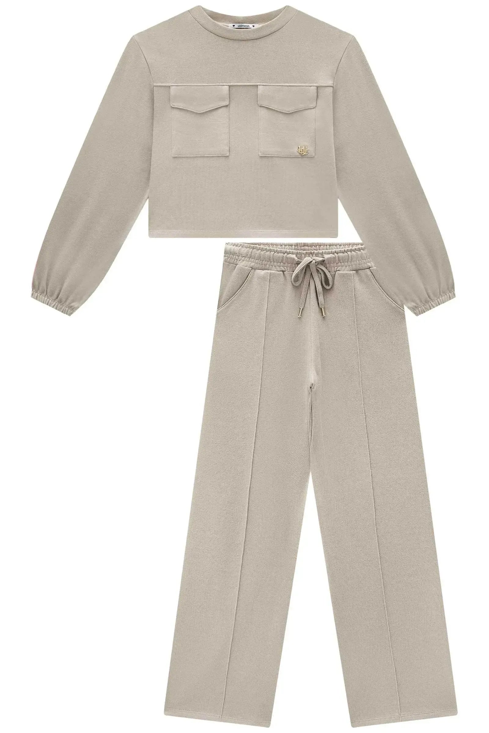 Conjunto de Blusão Boxy e Calça Wide Leg em Moletwill 89647 Lilimoon Teen Menina