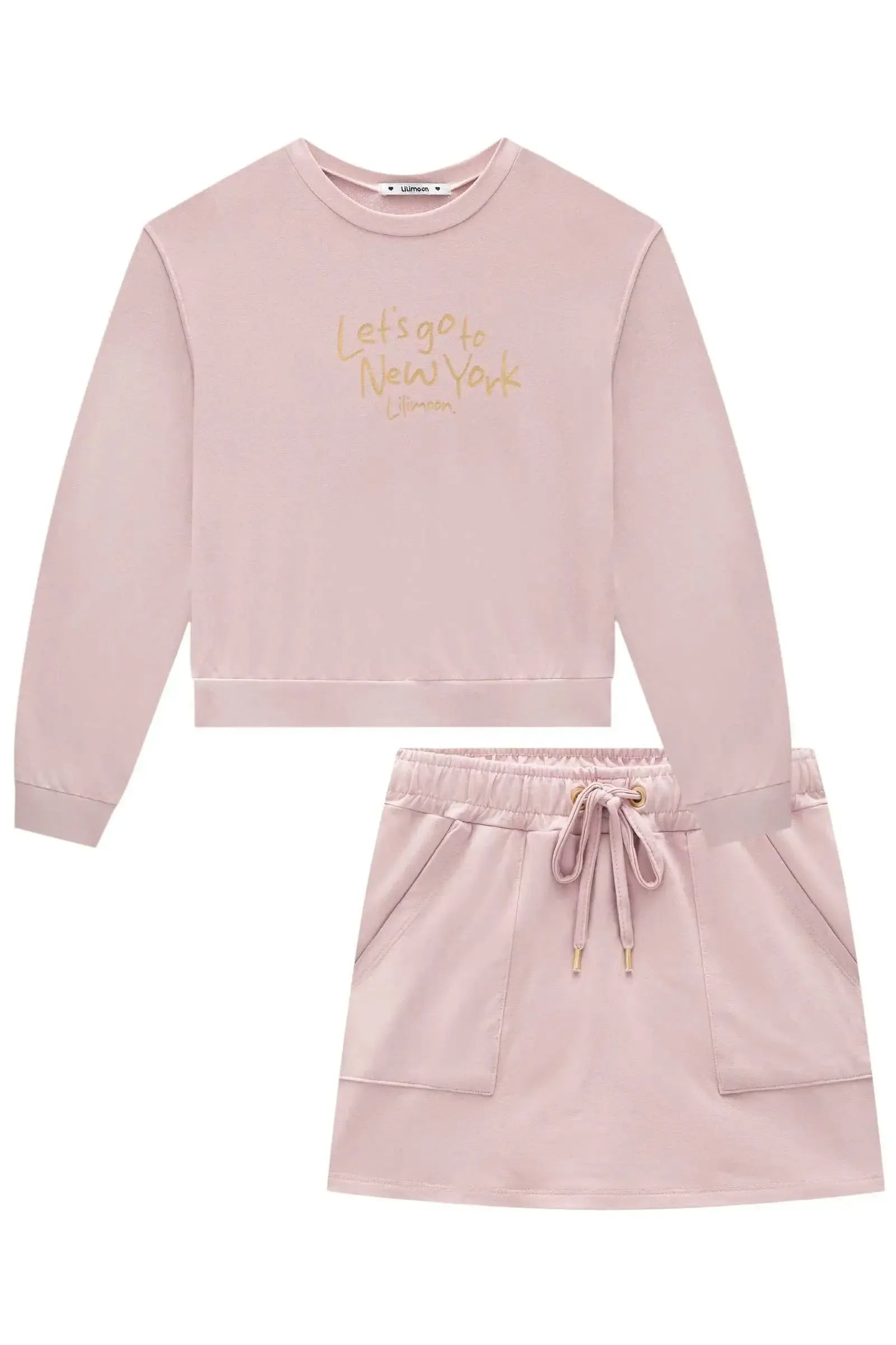 Conjunto de Blusão Boxy e Short Saia em Molevisco 91666 Lilimoon Teen Menina