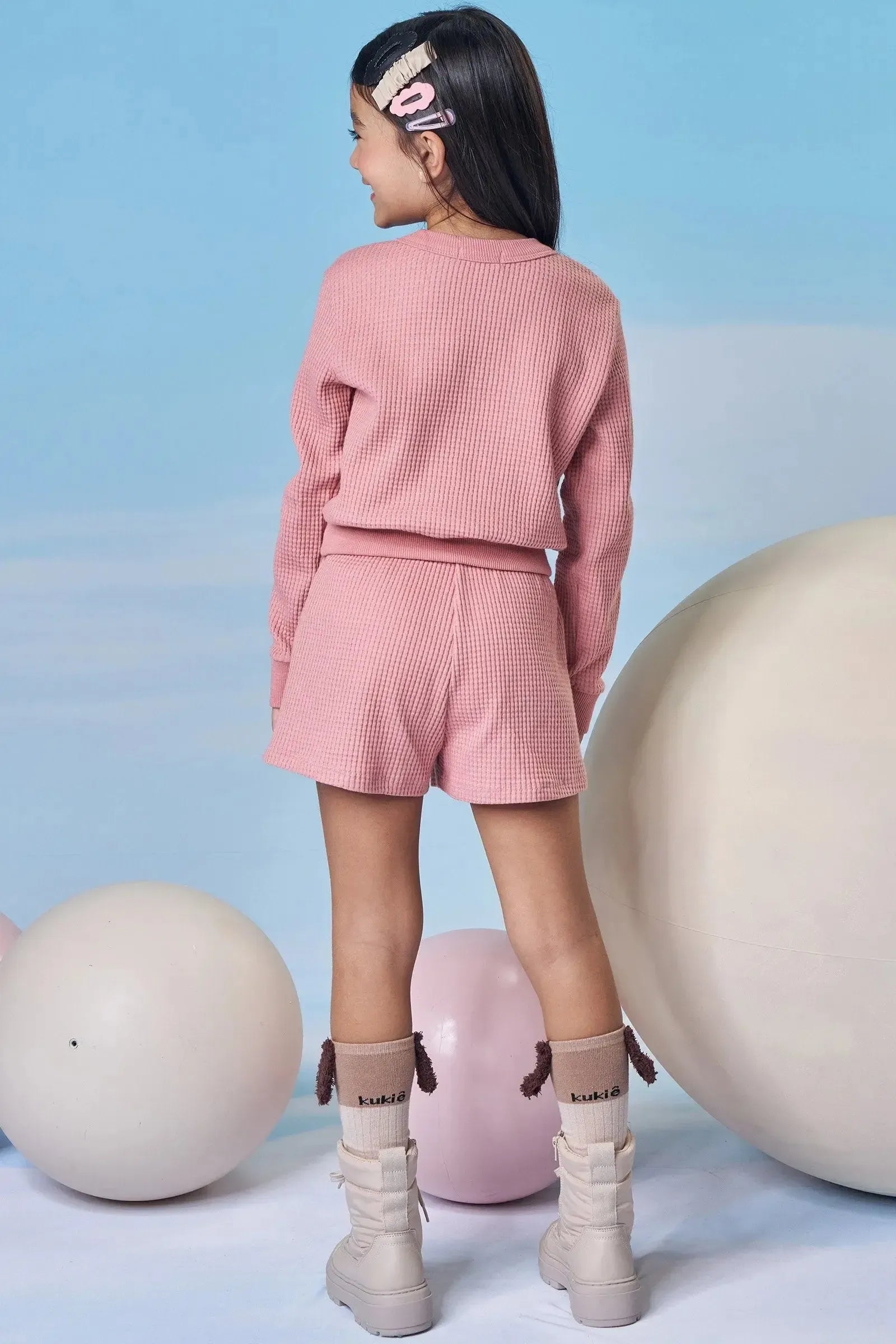 Conjunto de Blusão Boxy e Shorts em Moletom Big Waffle 90666 Kukiê Infantil Menina
