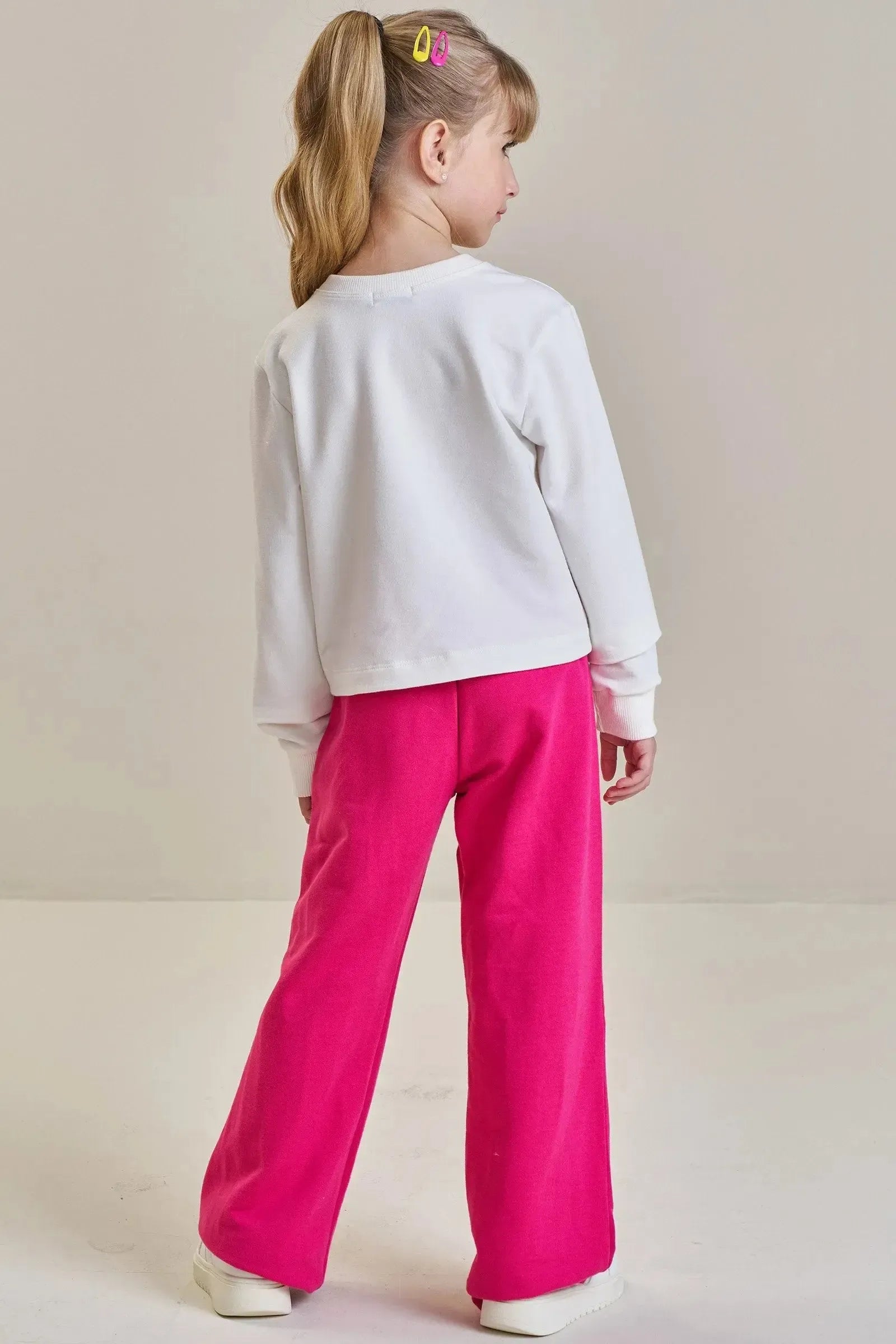 Conjunto de Blusão Boxy em Molecotton e Calça Wide Leg em Moletom sem Pelúcia 92138 Infanti Infantil Menina