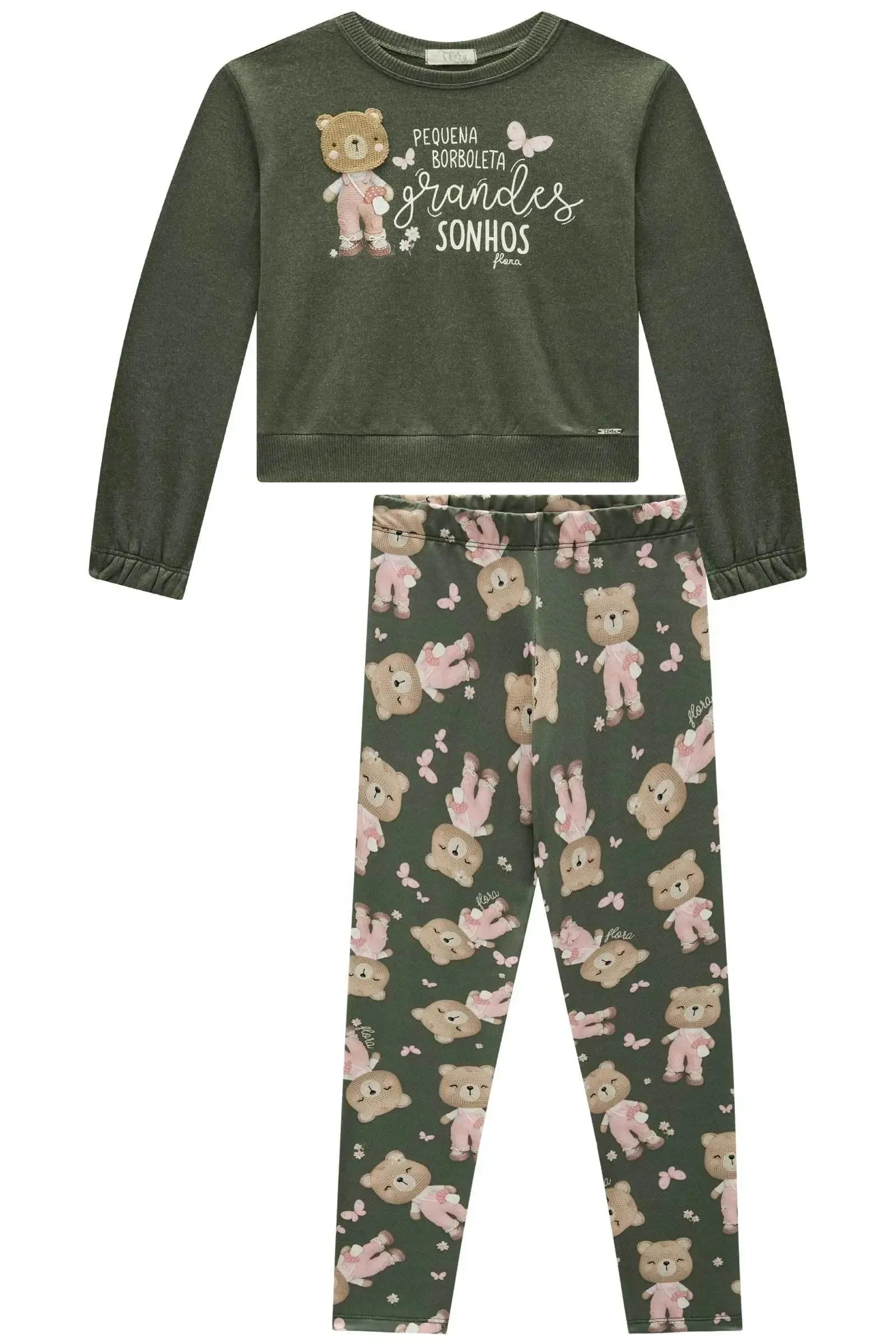Conjunto de Blusão Boxy em Moletom Diferenciado com Pelúcia com Calça Legging em Termoskin 90492 Infanti Infantil Menina