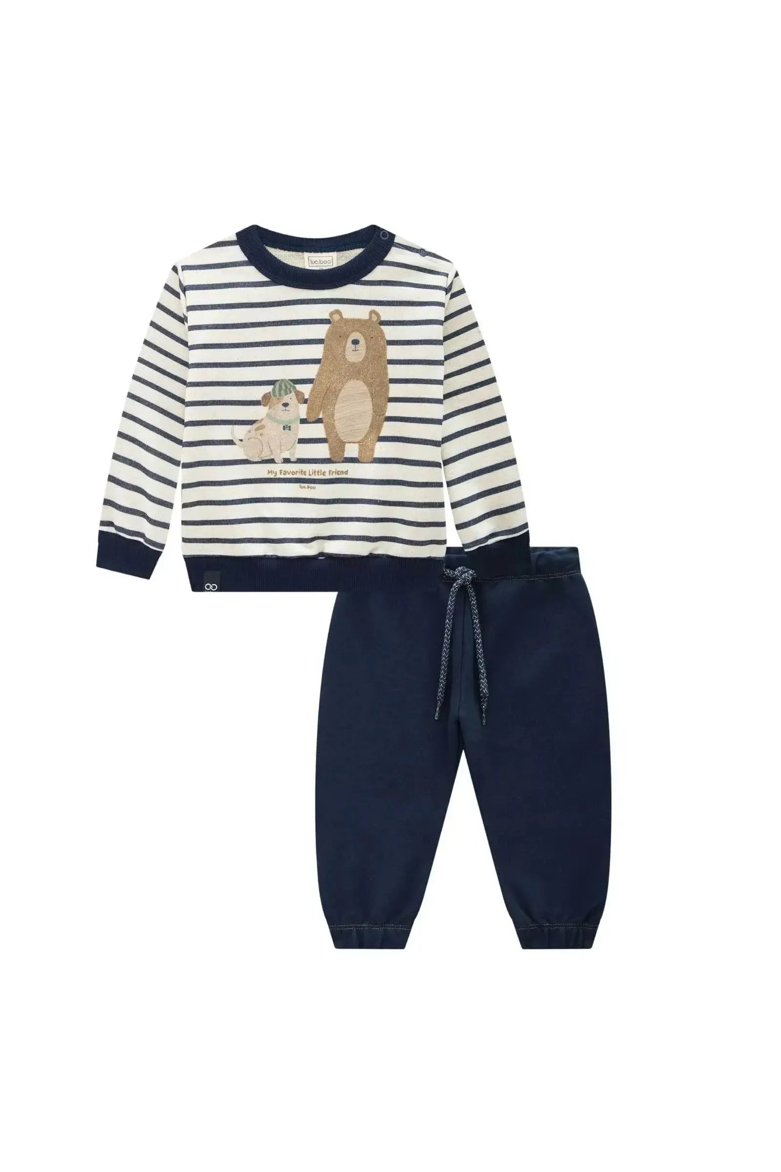 Conjunto de Blusão e Calça em Moletom sem Pelúcia 89399 LucBoo Bebê Menino