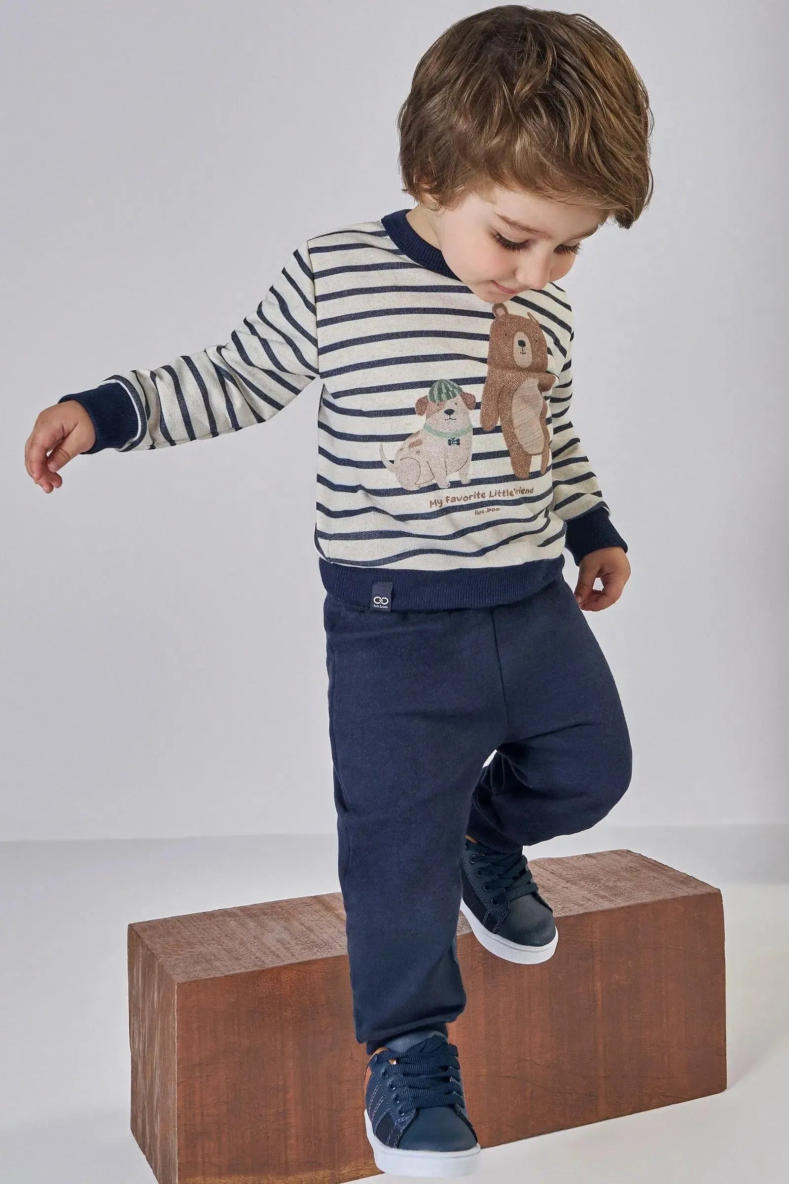 Conjunto de Blusão e Calça em Moletom sem Pelúcia 89399 LucBoo Bebê Menino