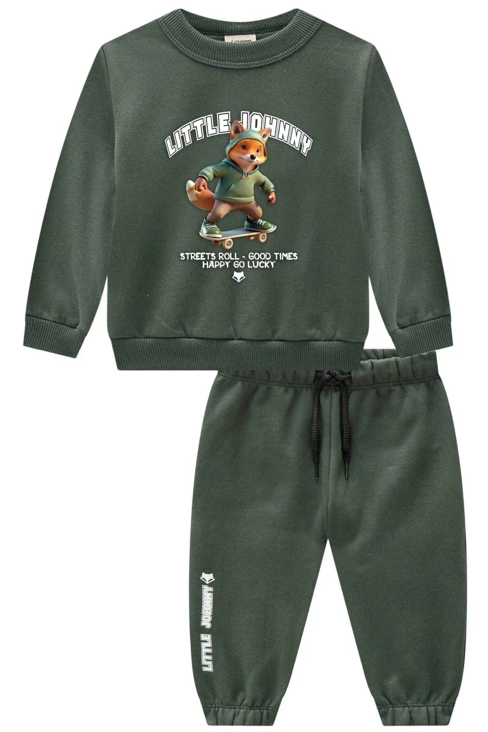 Conjunto de Blusão e Calça Jogger em Moletom com Pelúcia 91821 Johnny Fox Bebê Menino