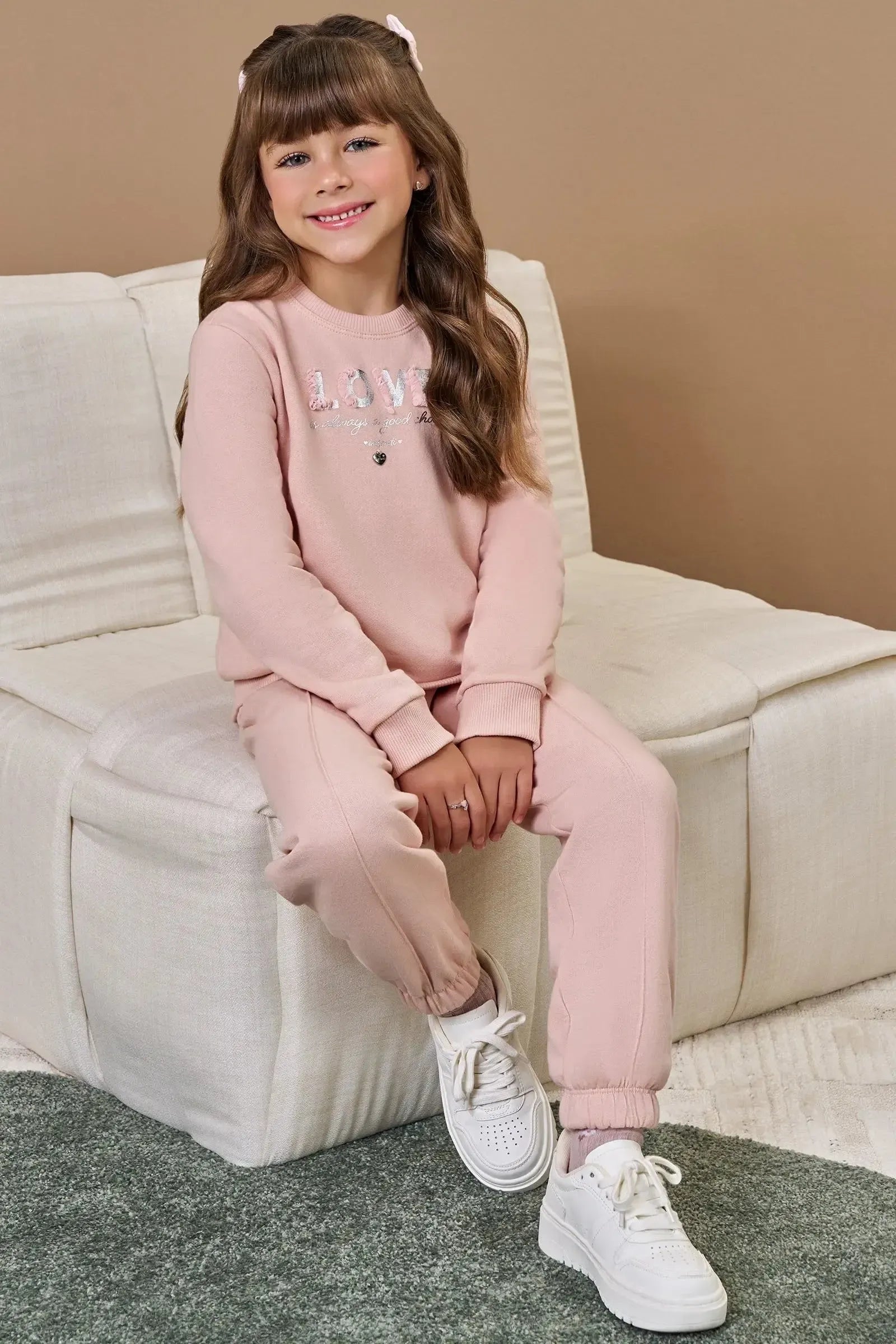 Conjunto de Blusão e Calça Jogger em Moletom com Pelúcia 91944 Infanti Infantil Menina