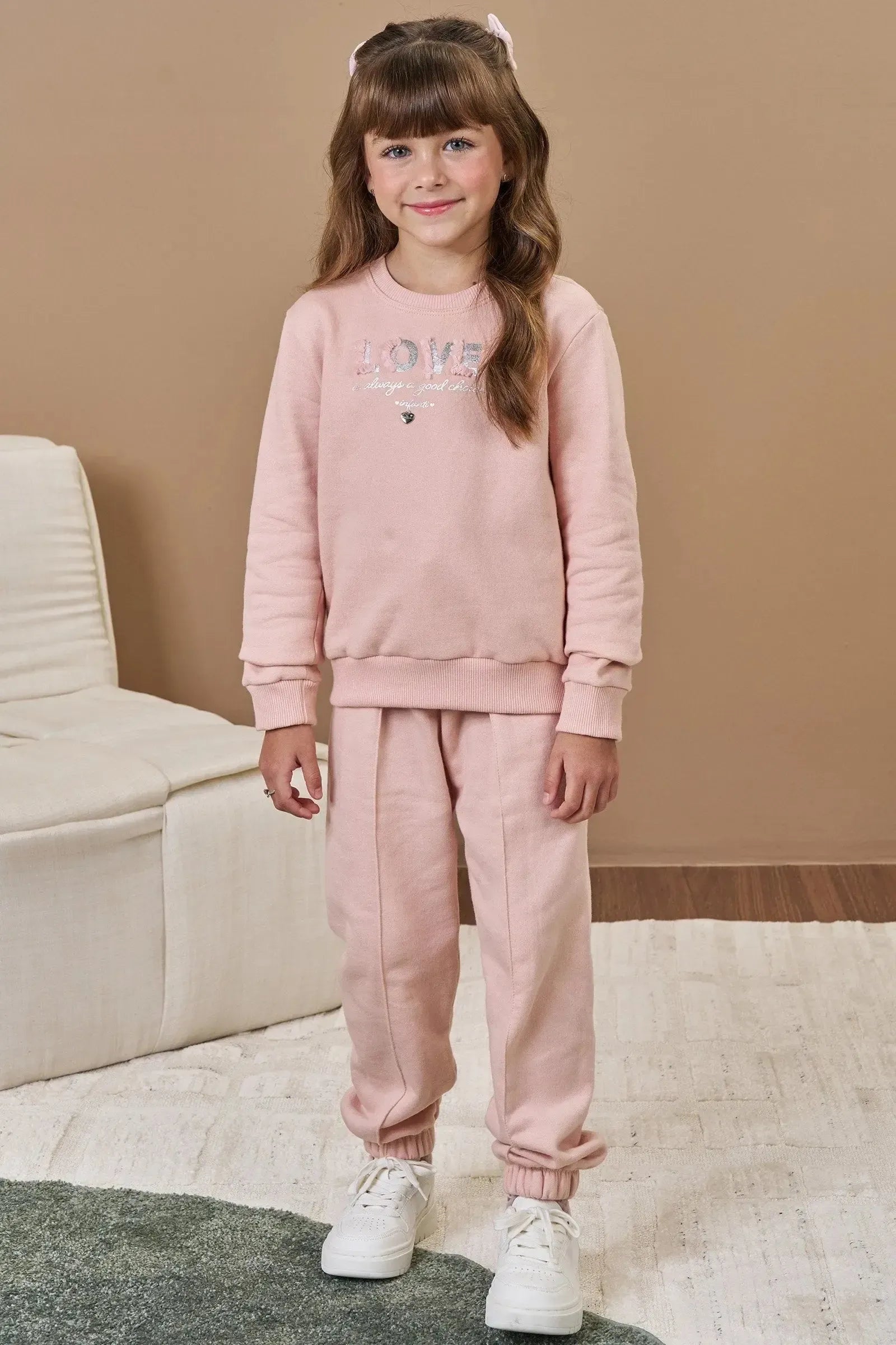 Conjunto de Blusão e Calça Jogger em Moletom com Pelúcia 91944 Infanti Infantil Menina