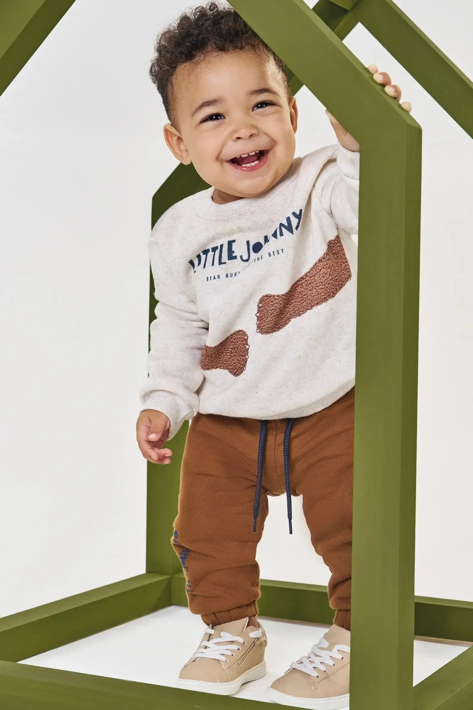 Conjunto de Blusão e Calça Jogger em Moletom Linho com Pelúcia 91838 Johnny Fox Bebê Menino