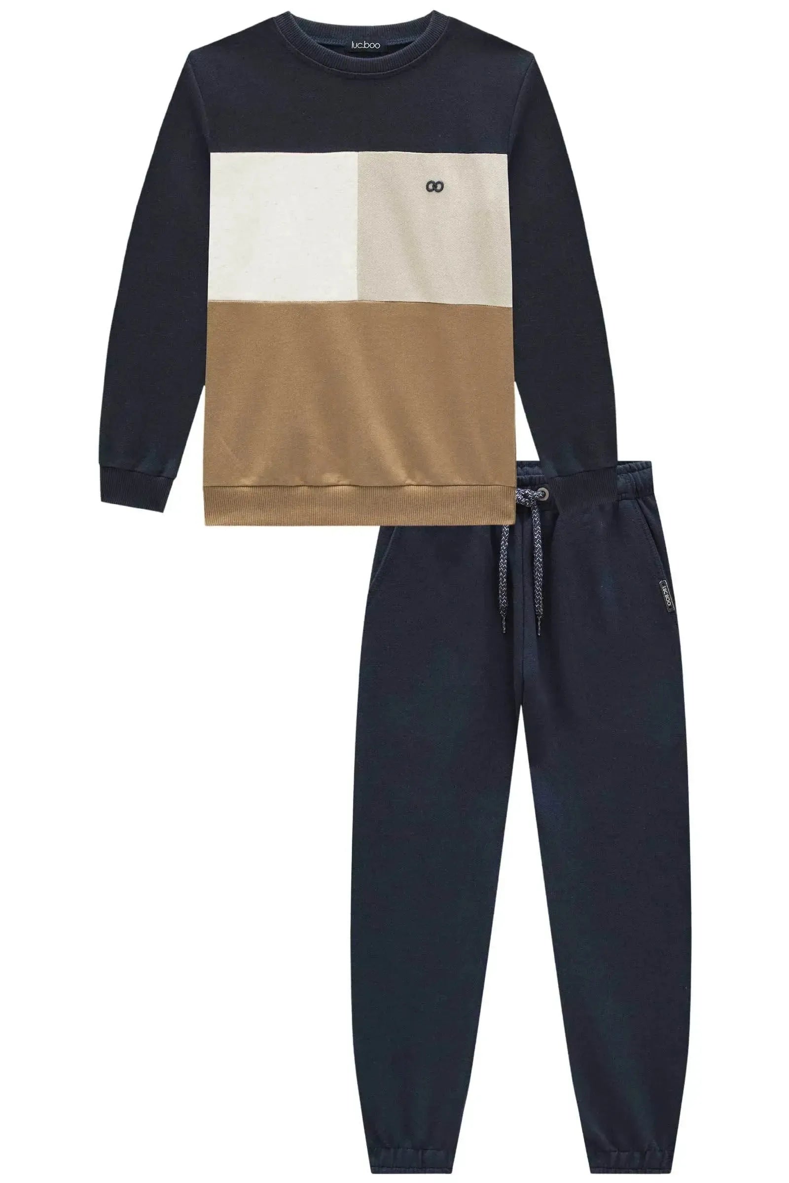 Conjunto de Blusão e Calça Jogger em Moletom sem Pelúcia 90370 LucBoo Infantil Menino