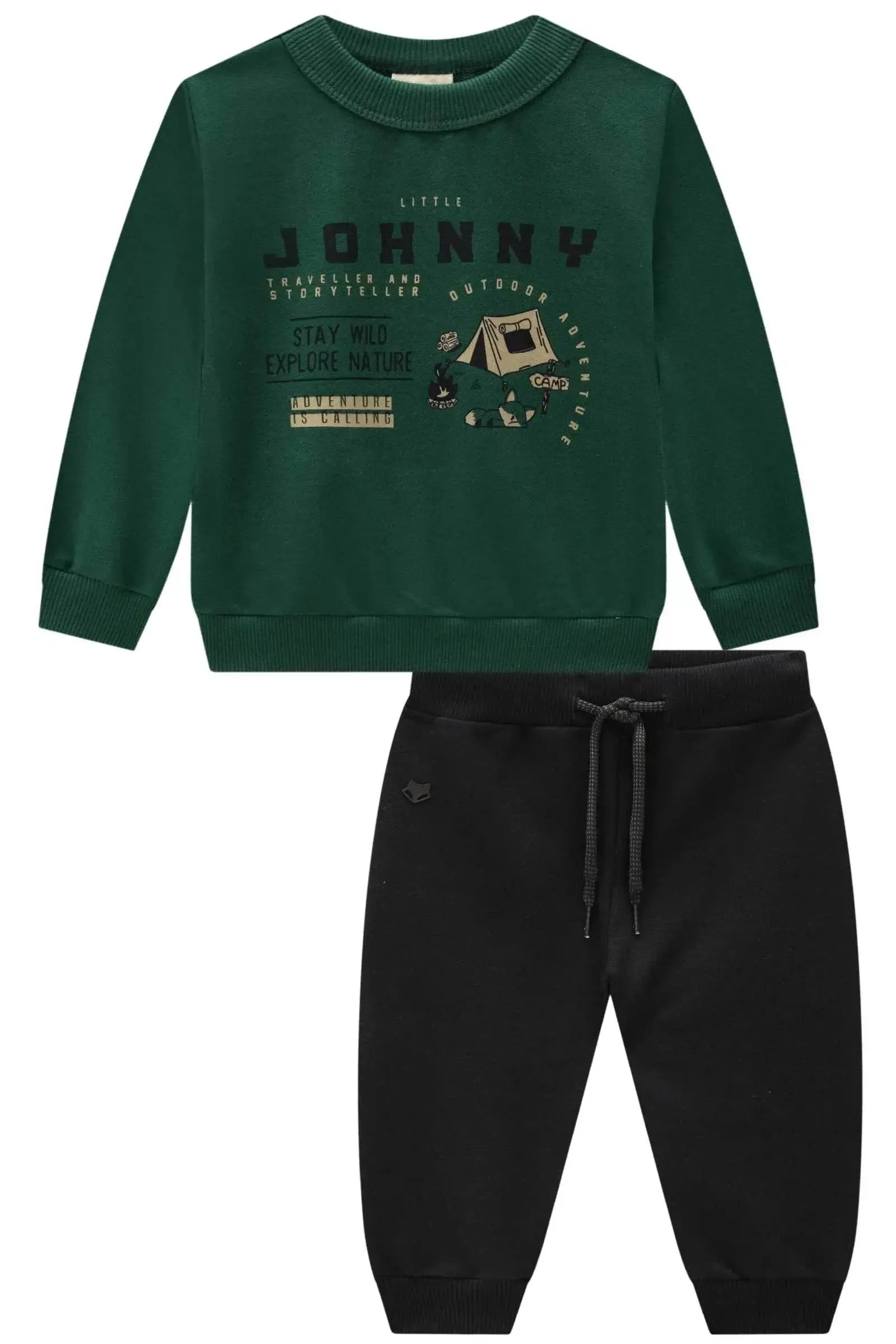 Conjunto de Blusão e Calça Jogger em Moletom sem Pelúcia 90952 Johnny Fox Bebê Menino