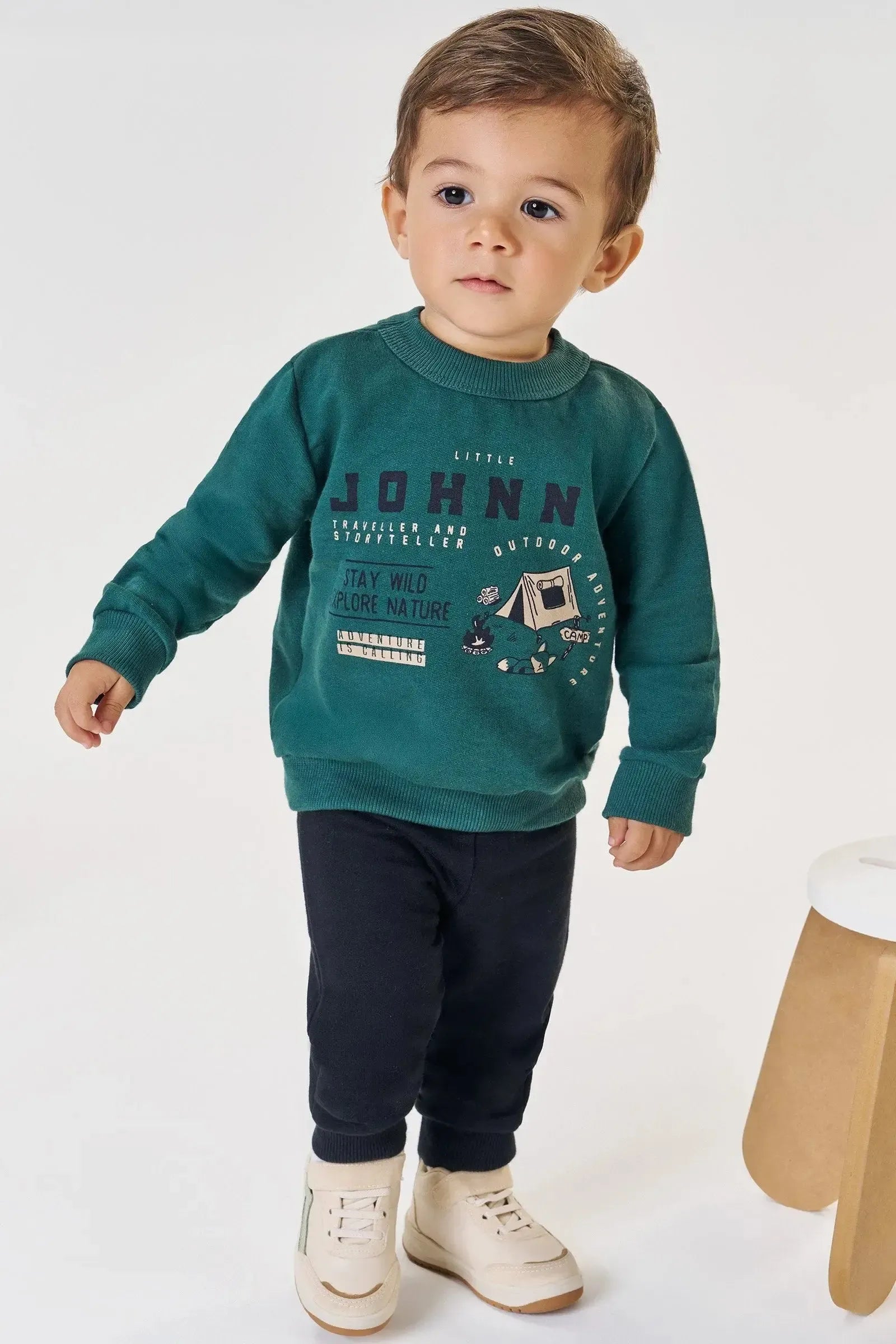 Conjunto de Blusão e Calça Jogger em Moletom sem Pelúcia 90952 Johnny Fox Bebê Menino