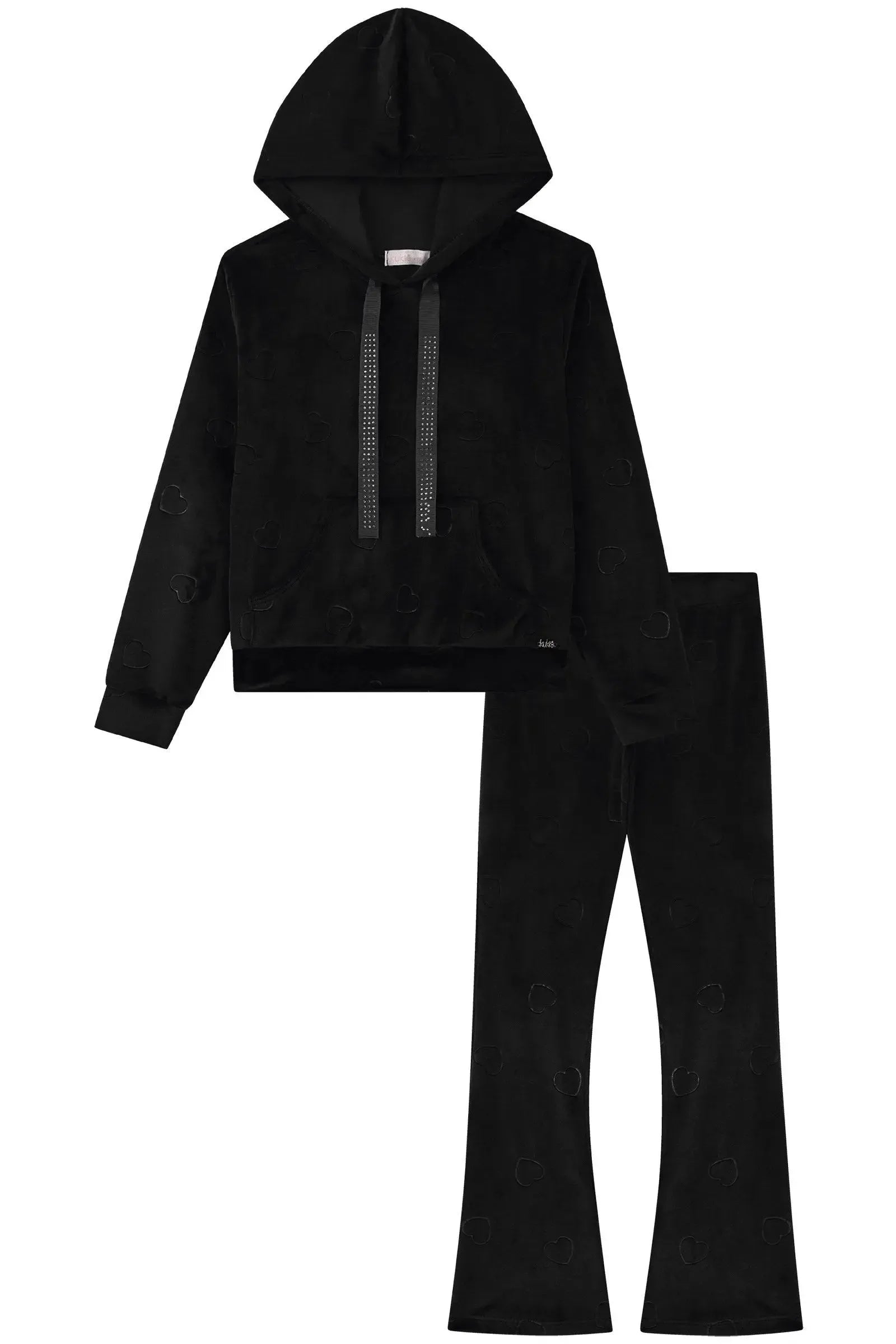 Conjunto de Blusão e Calça Reta em Veludo Corações 92439 Kukiê Infantil Menina