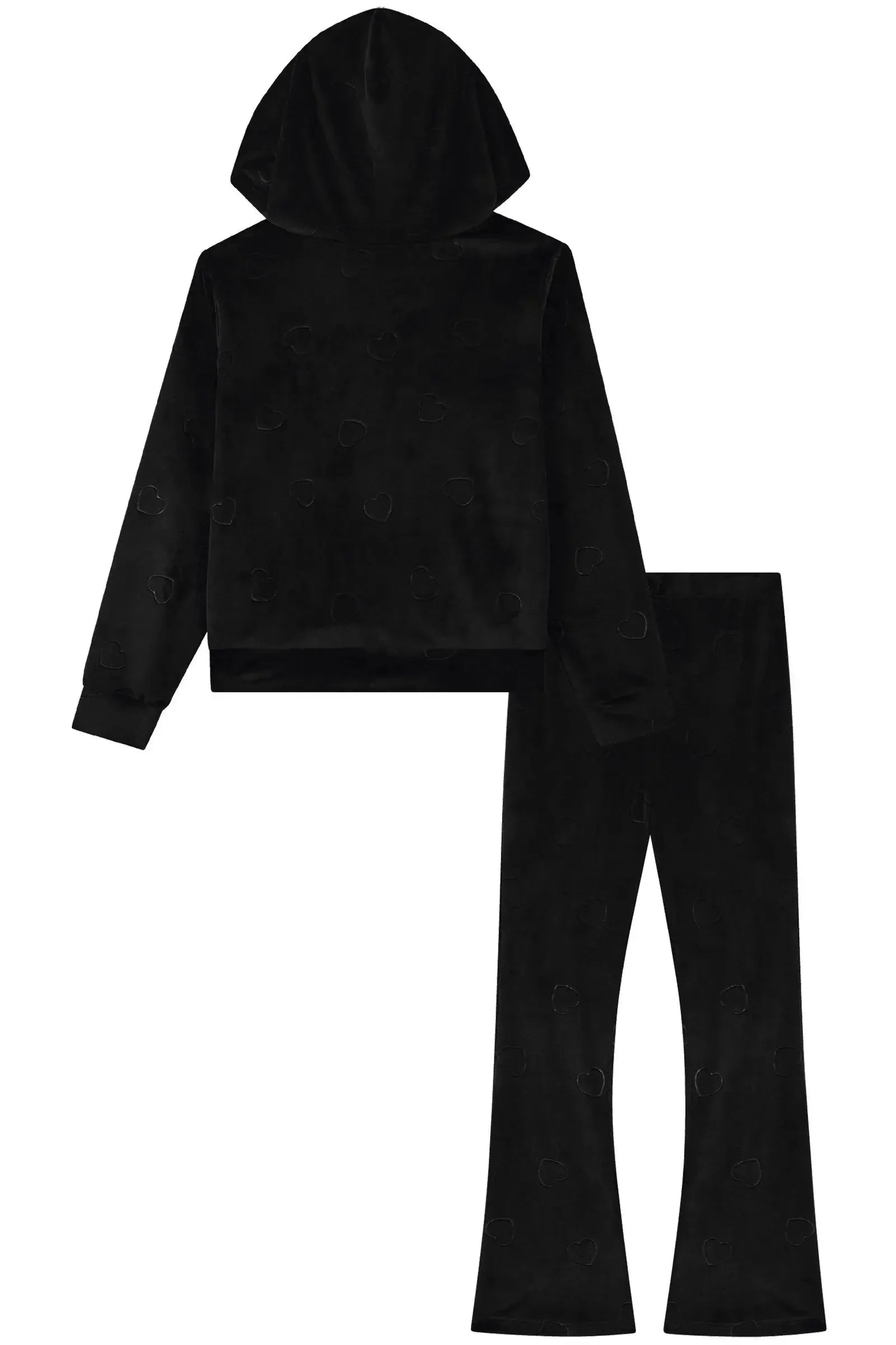 Conjunto de Blusão e Calça Reta em Veludo Corações 92439 Kukiê Infantil Menina