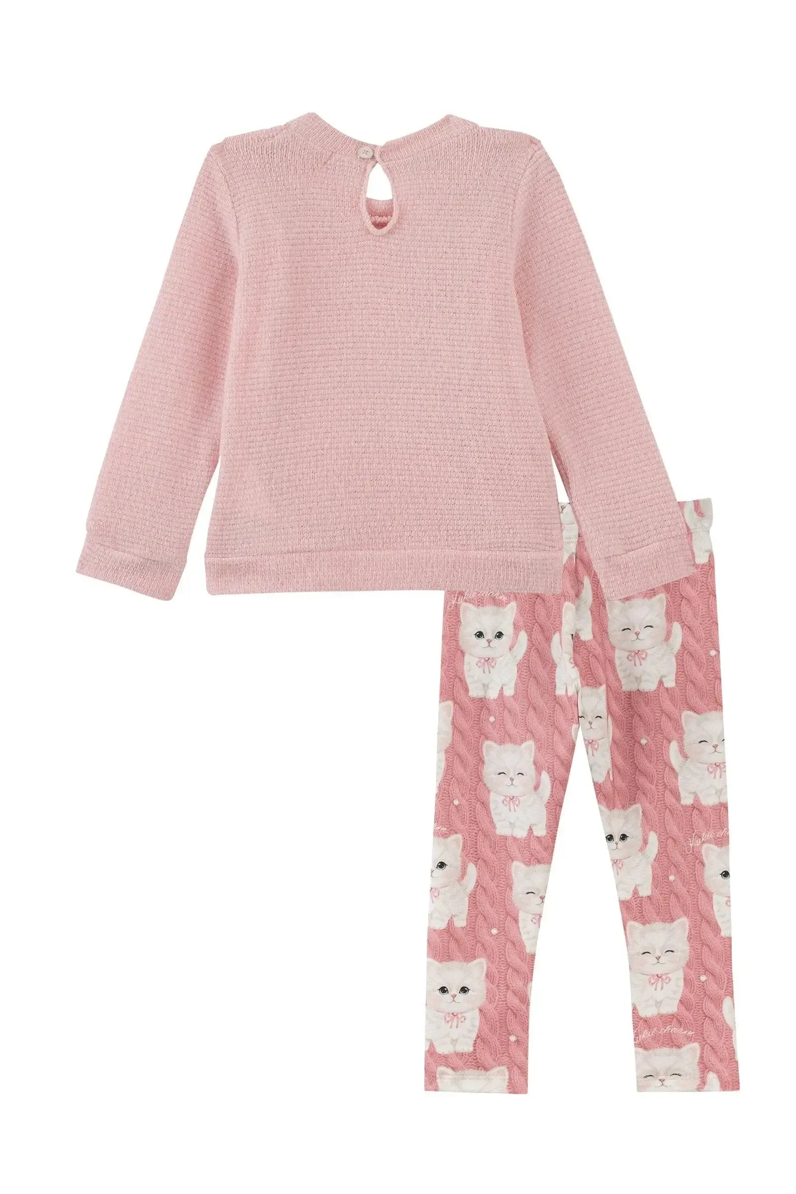Conjunto de Blusão em Malha Tricot e Calça Legging em Termoskin Peluciado 94047 Kukiê Bebê Menina