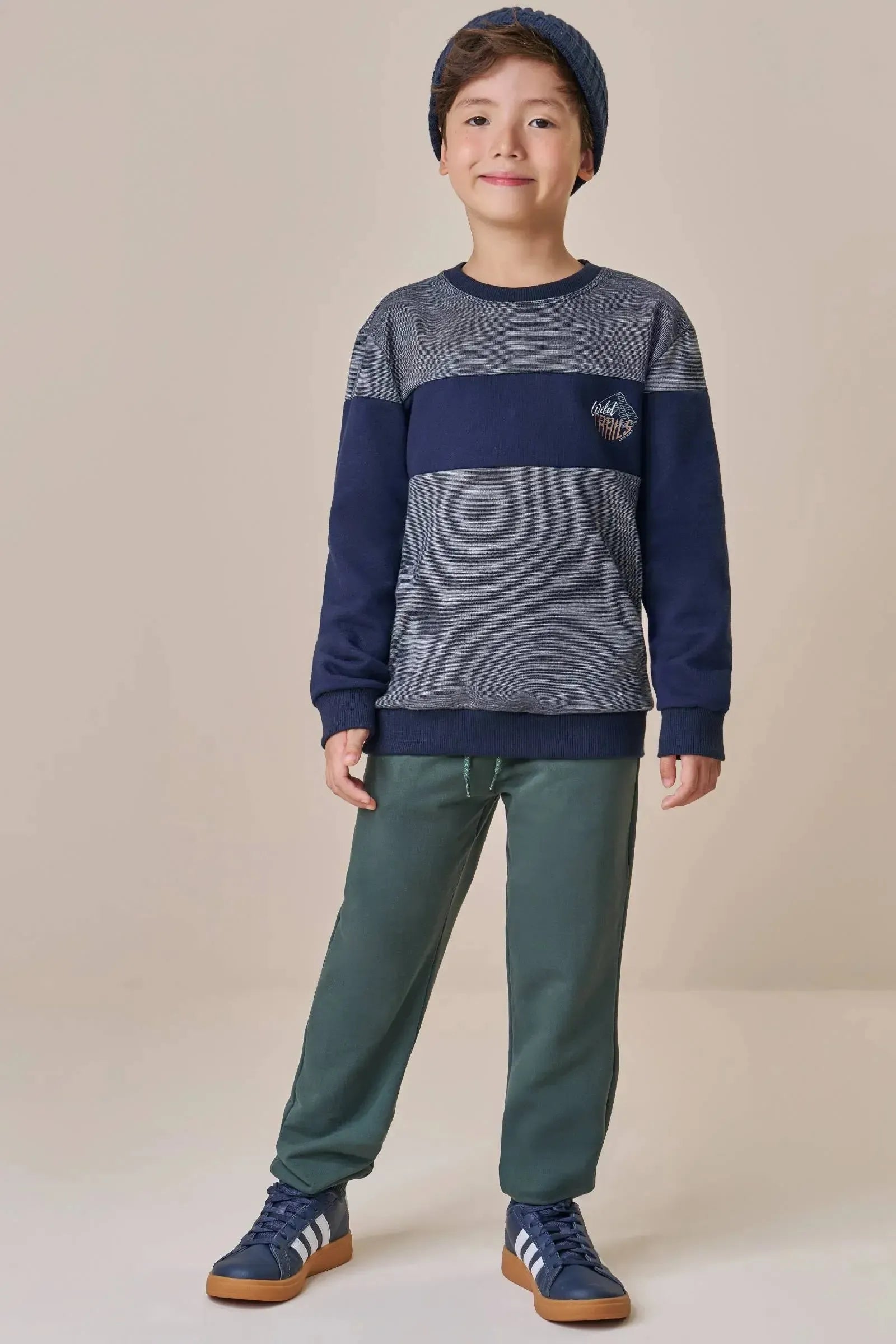 Conjunto de Blusão em Mesclado Bicolor e Calça em Molevisco 90136 LucBoo Infantil Menino