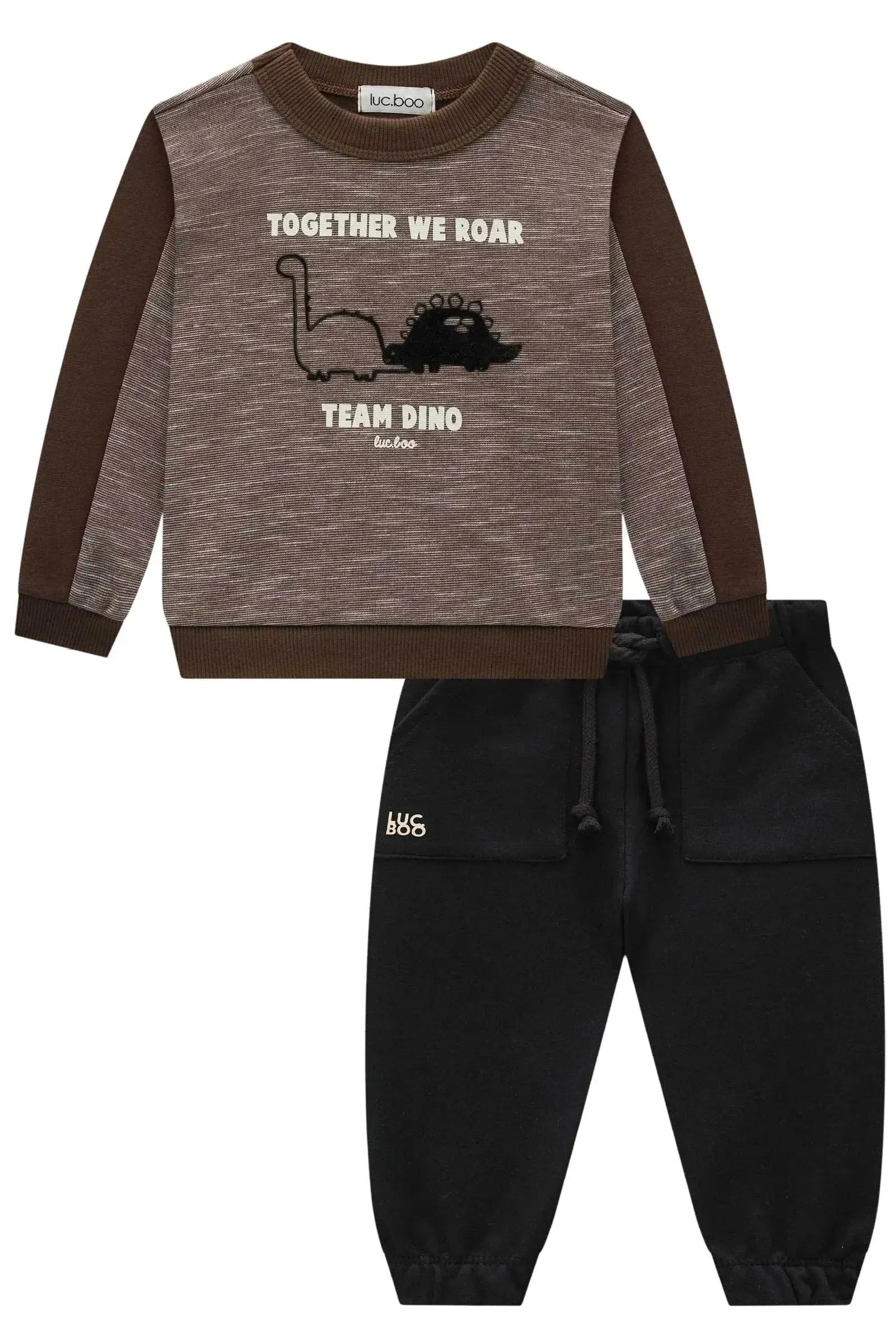 Conjunto de Blusão em Mesclado Bicolor e Calça Jogger em Moletom sem Pelúcia 90737 LucBoo Bebê Menino