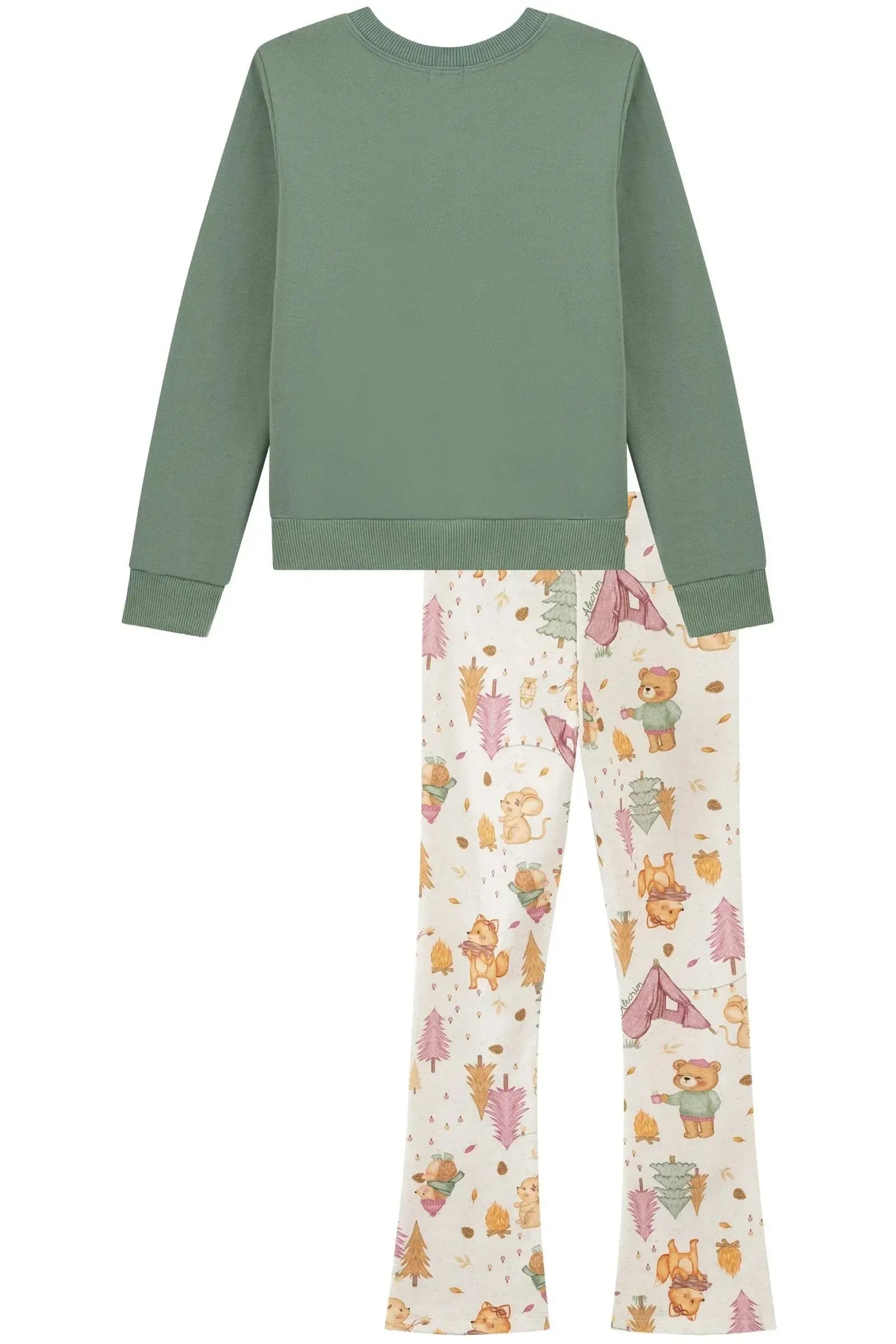 Conjunto de Blusão em Moletom com Pelúcia e Calça Boot Cut em Termoskin Peluciado 89598 Kukiê Infantil Menina