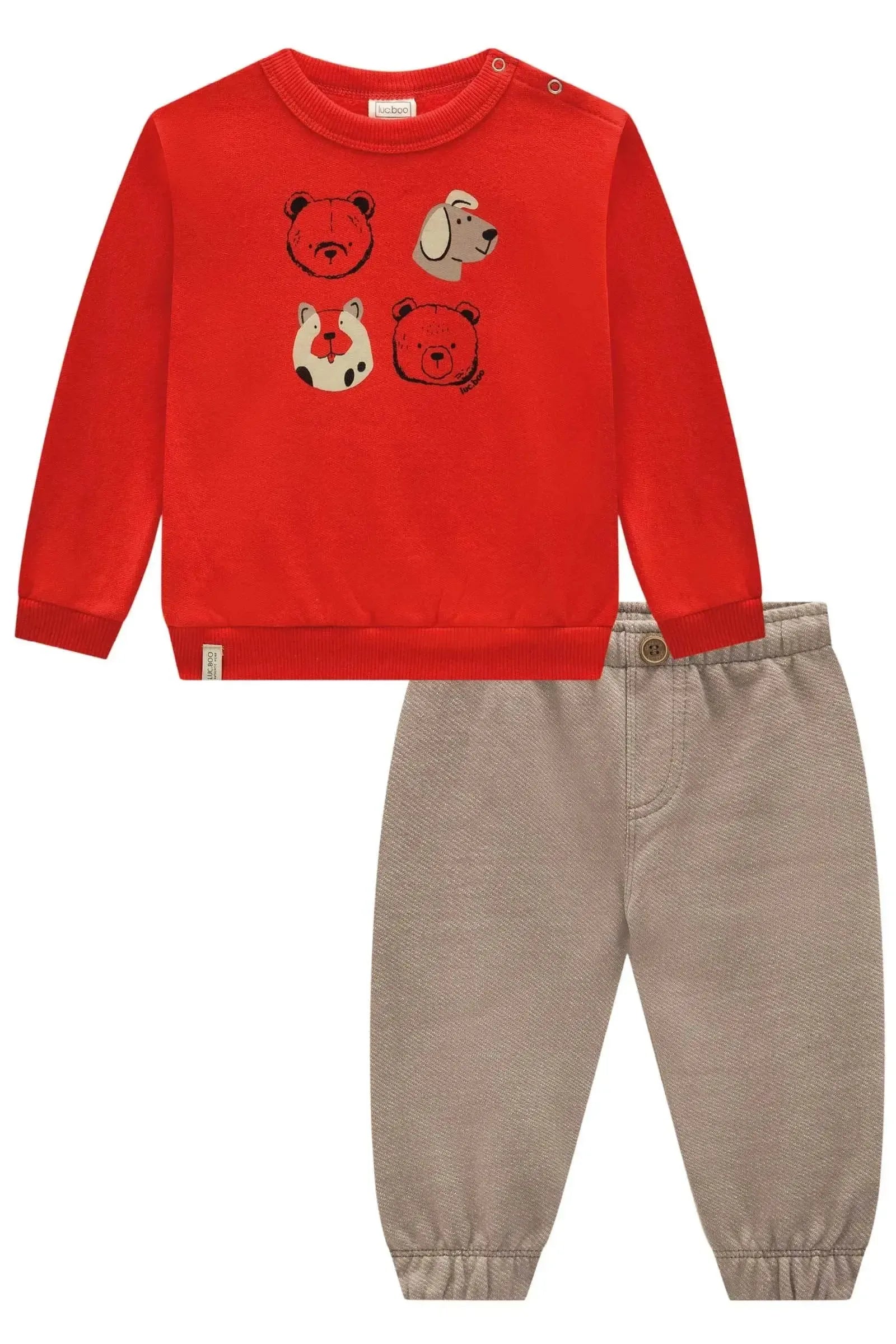 Conjunto de Blusão em Moletom com Pelúcia e Calça Jogger em Moletom Diagonal com Pelúcia 89752 LucBoo Bebê Menino